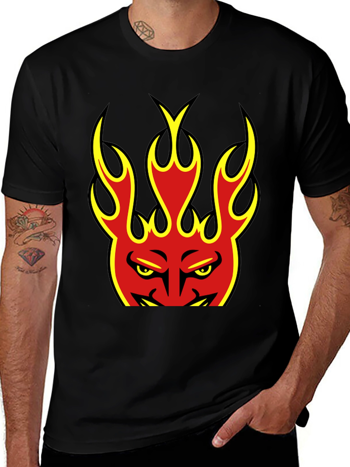Flaming Devil Graphic Tee - Black Cotton T-Shirt