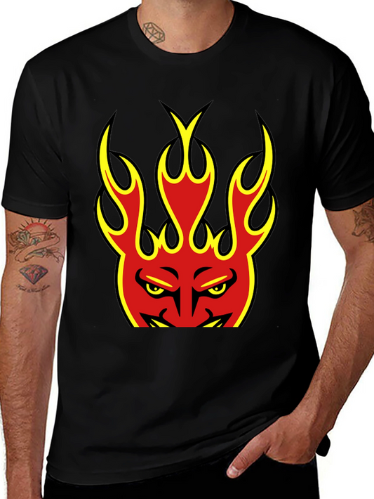 Flaming Devil Graphic Tee - Black Cotton T-Shirt