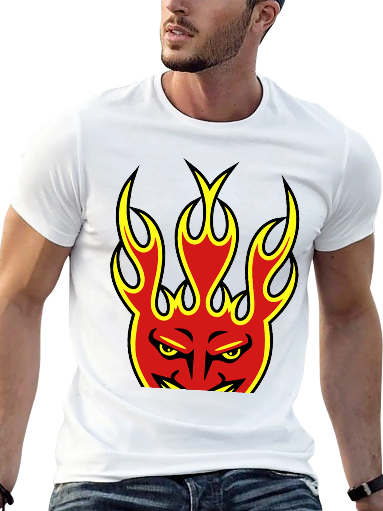 Flaming Devil Graphic Tee - Black Cotton T-Shirt