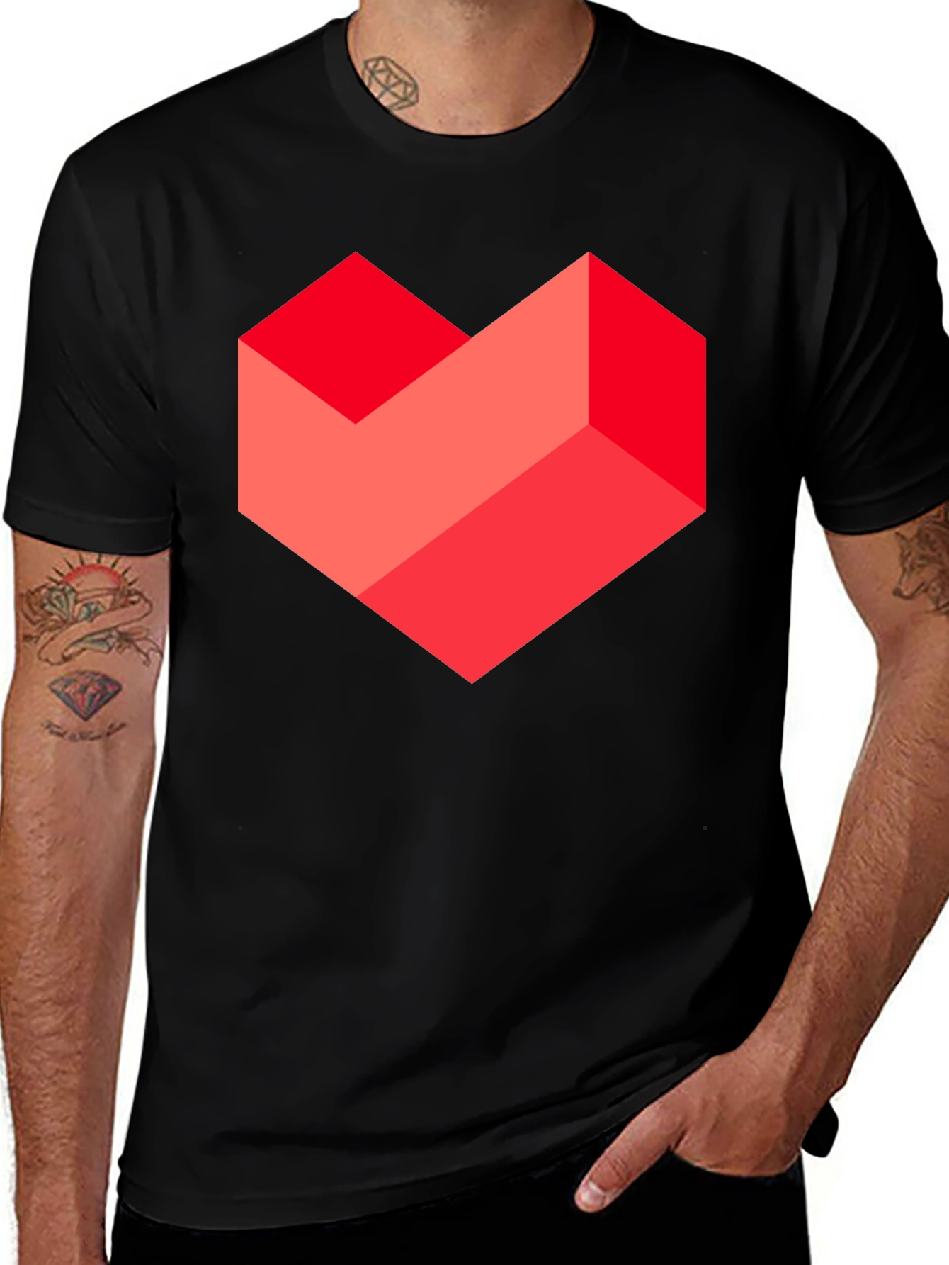 Geometric Heart Graphic Tee - Stylish Mens Black T-Shirt
