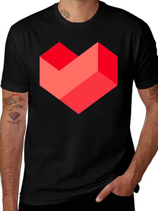 Geometric Heart Graphic Tee - Stylish Mens Black T-Shirt