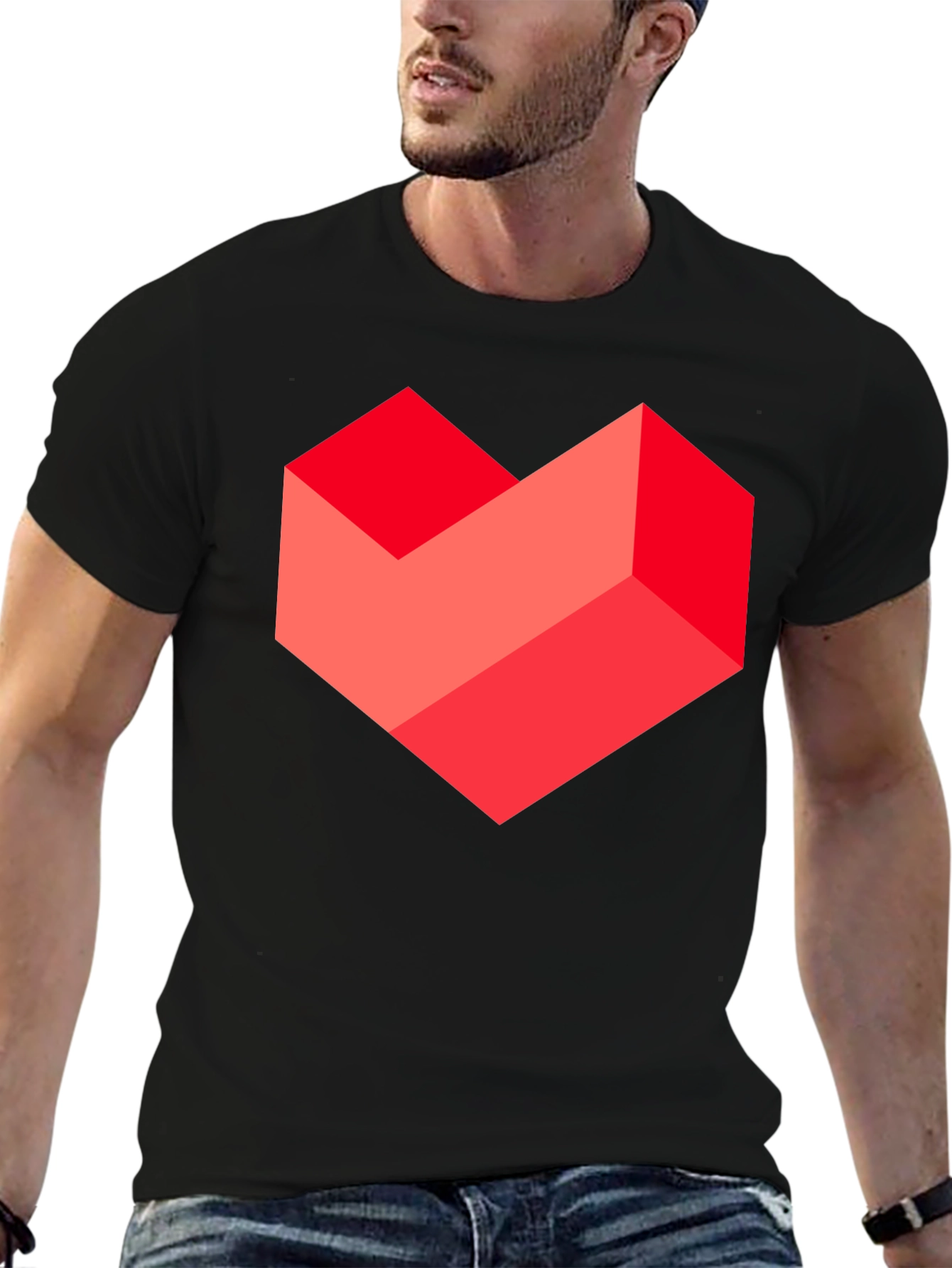 Geometric Heart Graphic Tee - Stylish Mens Black T-Shirt