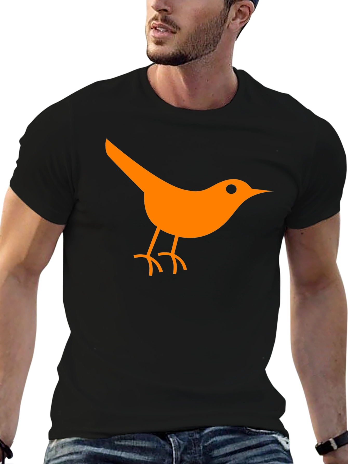 Orange Bird Graphic Tee - Casual Black T-Shirt