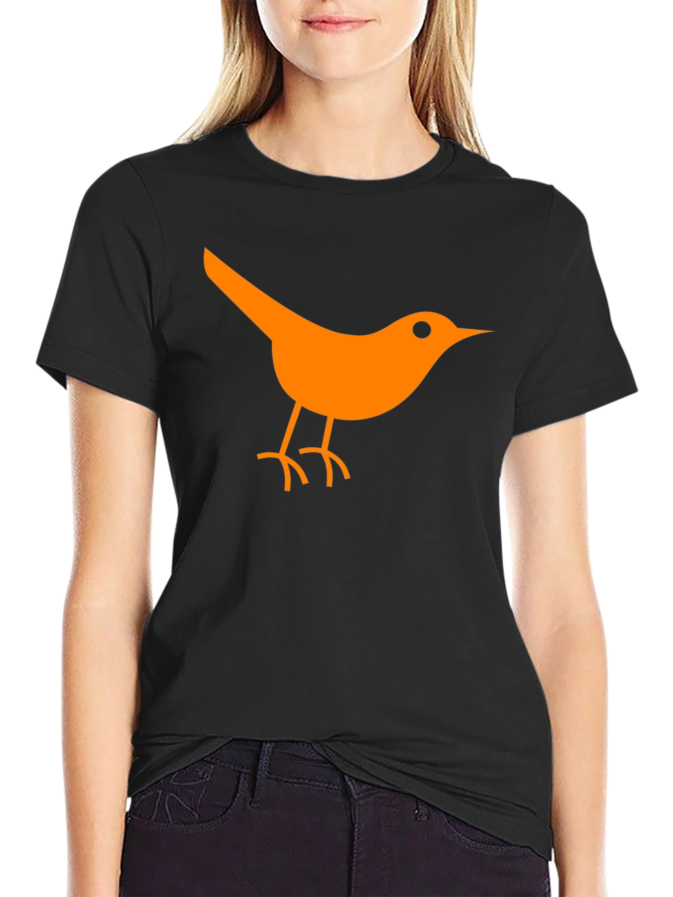Orange Bird Graphic Tee - Casual Black T-Shirt
