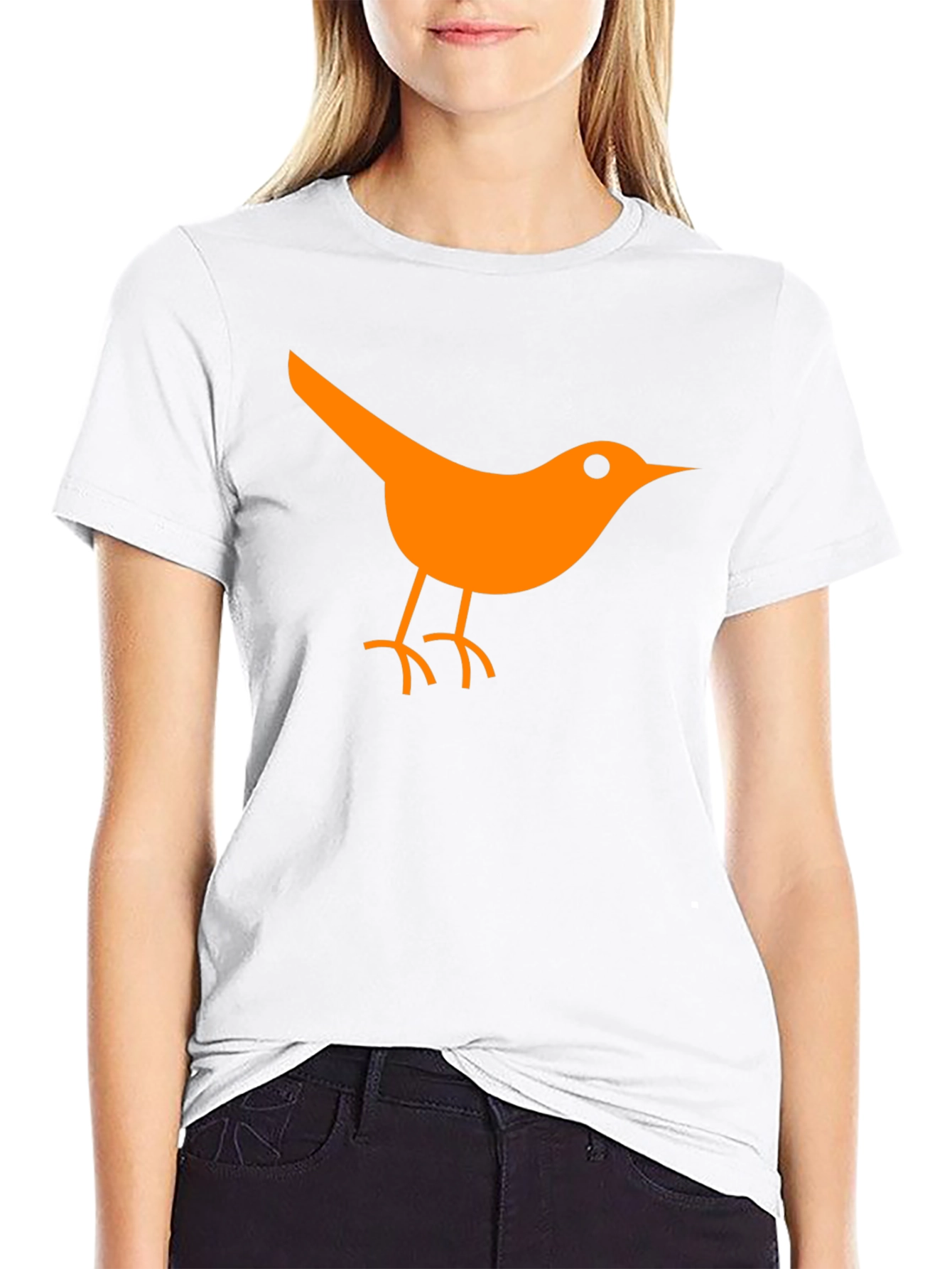 Orange Bird Graphic Tee - Casual Black T-Shirt
