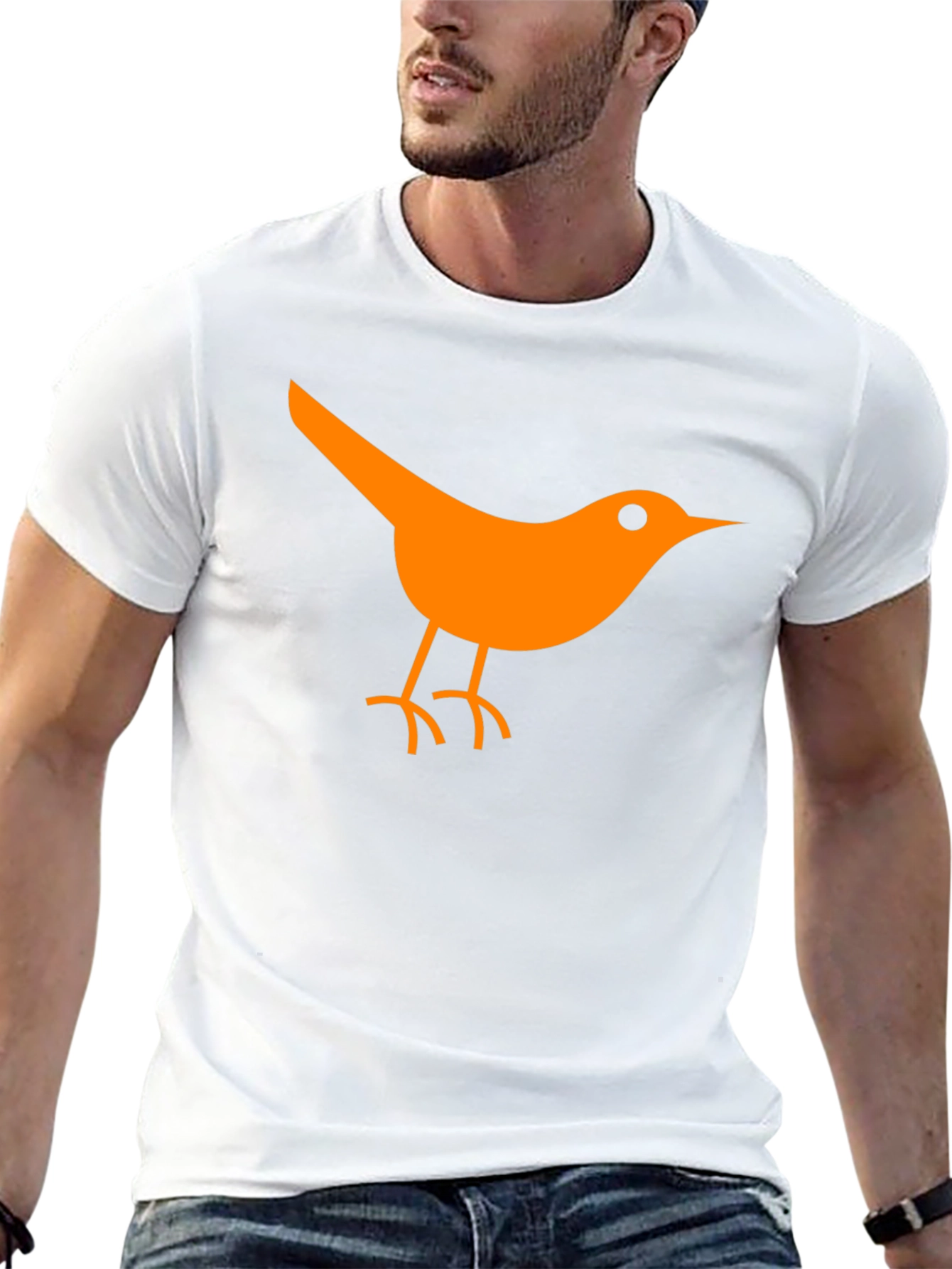 Orange Bird Graphic Tee - Casual Black T-Shirt