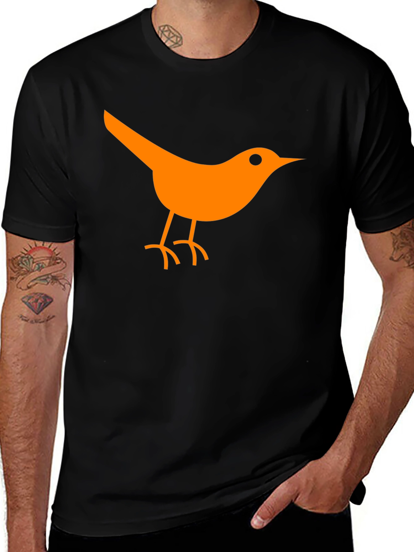 Orange Bird Graphic Tee - Casual Black T-Shirt
