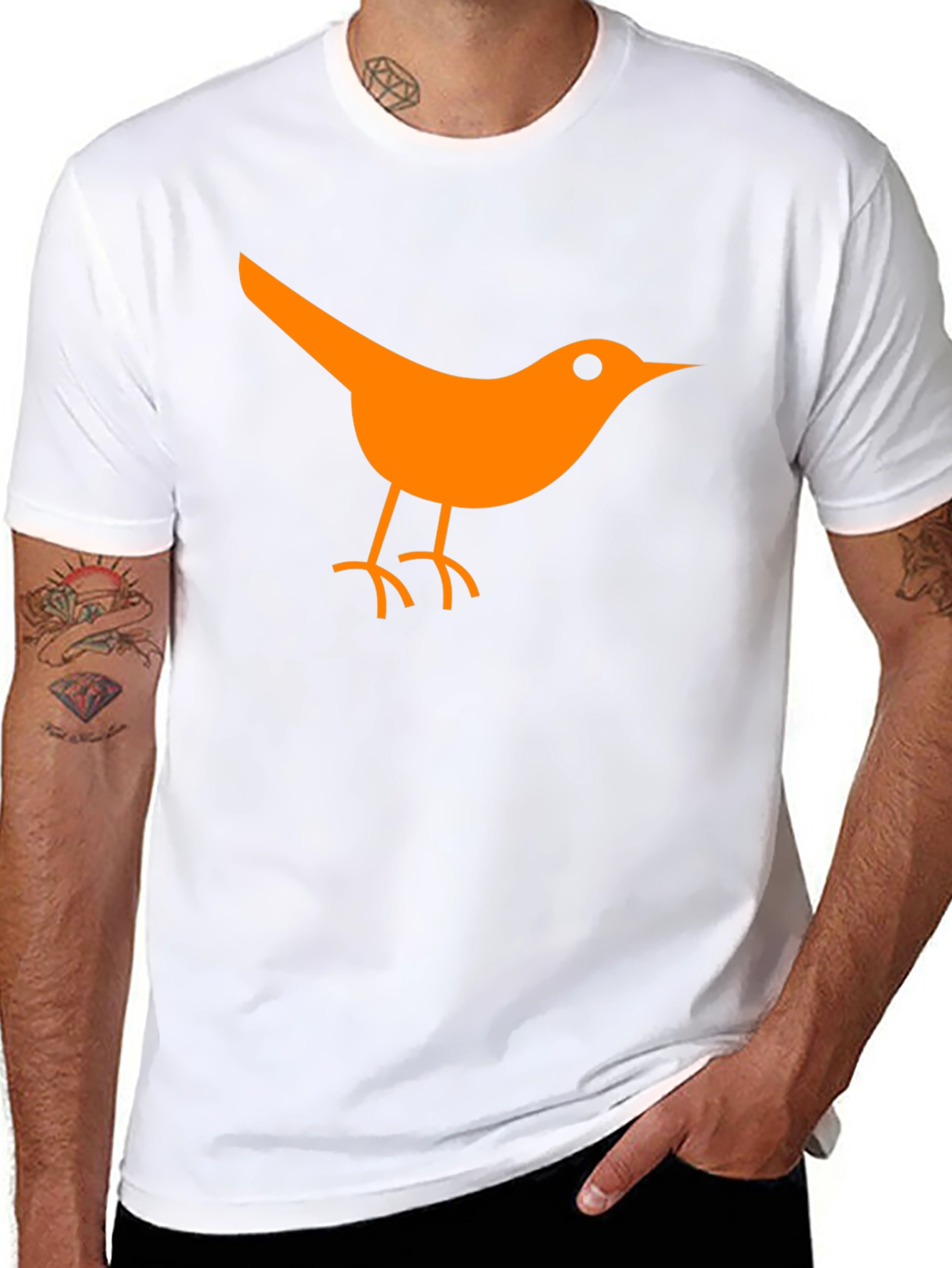 Orange Bird Graphic Tee - Casual Black T-Shirt