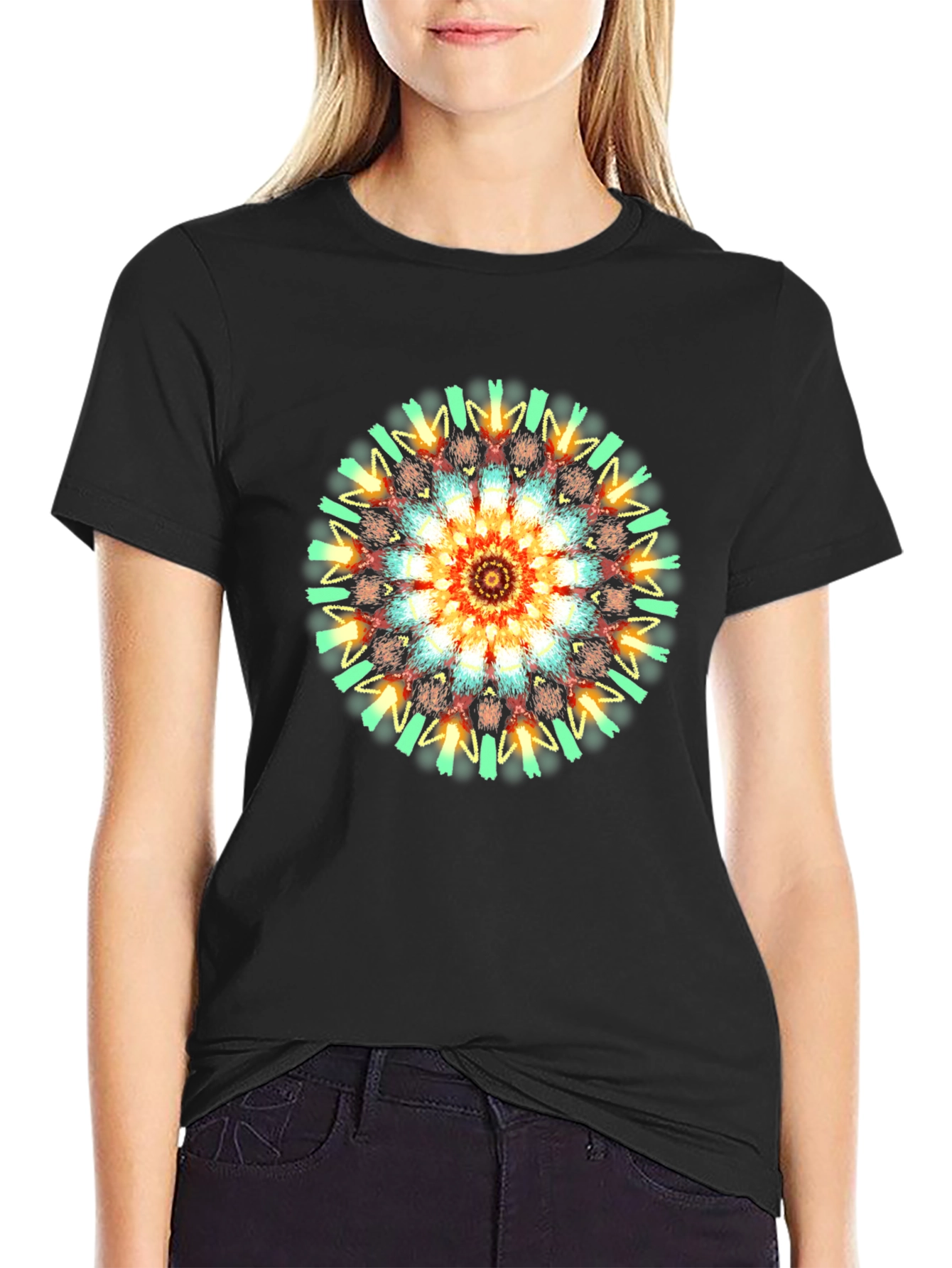 Vibrant Mandala Graphic T-Shirt - Black