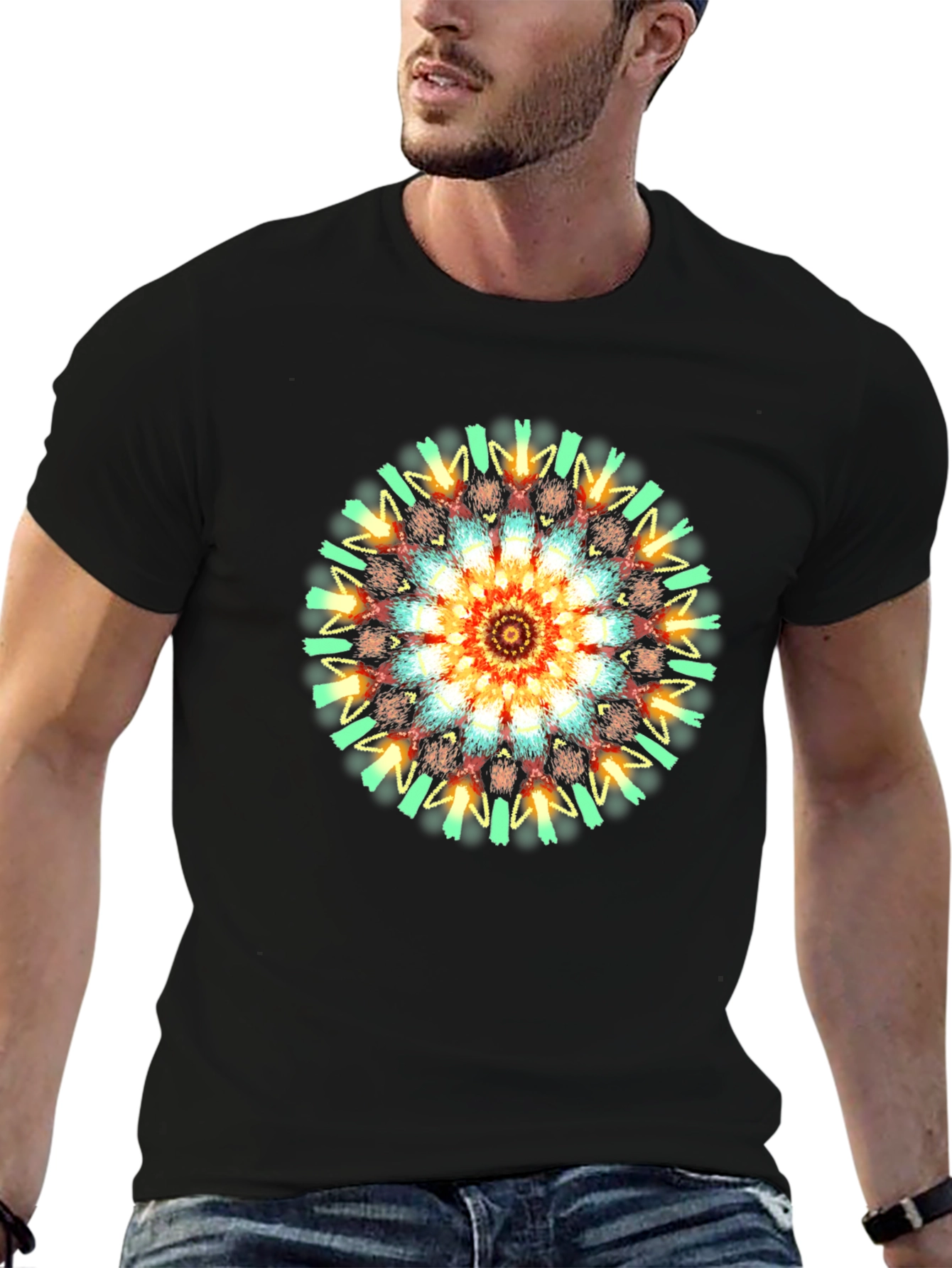 Vibrant Mandala Graphic T-Shirt - Black