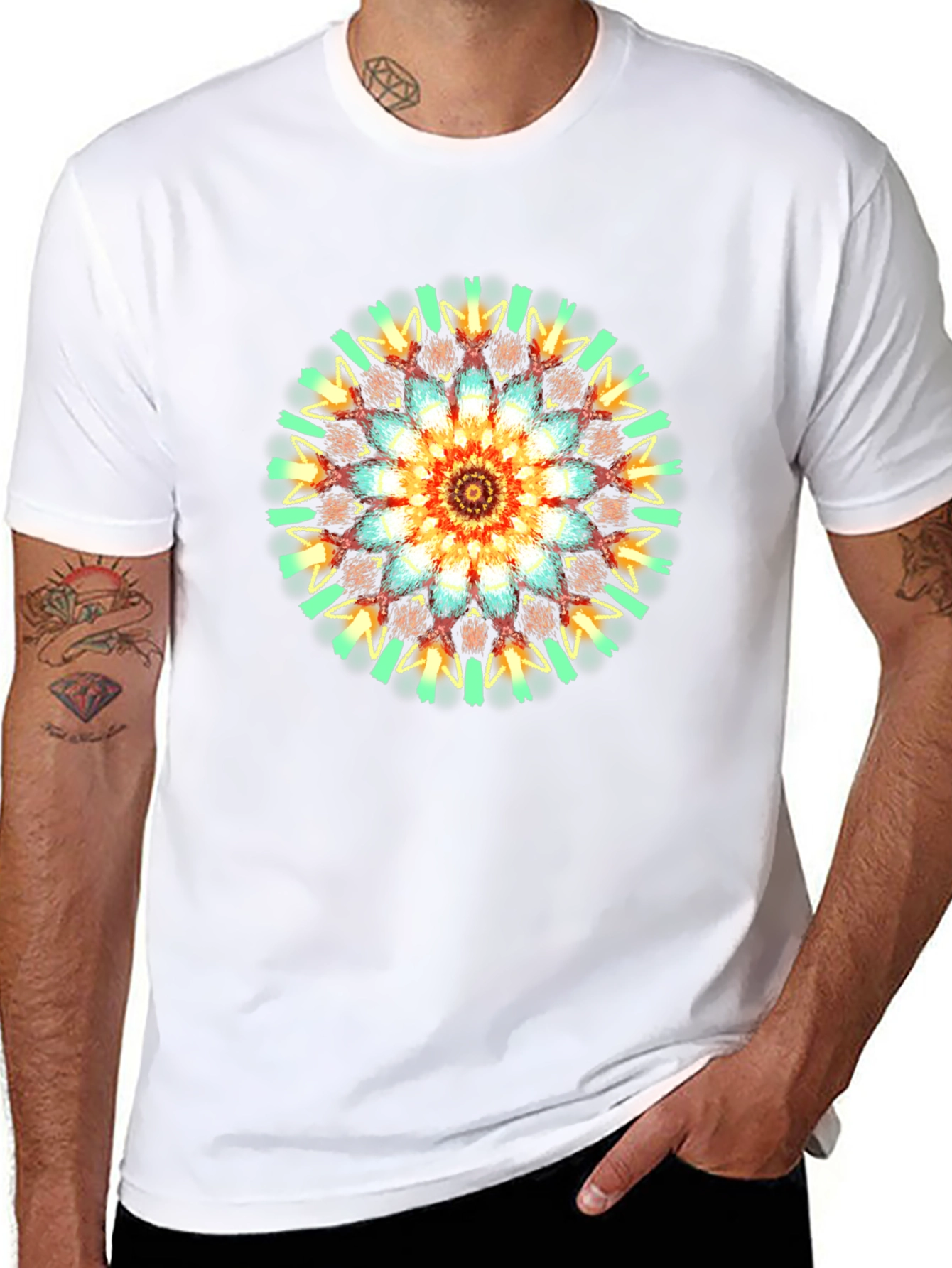 Vibrant Mandala Graphic T-Shirt - Black