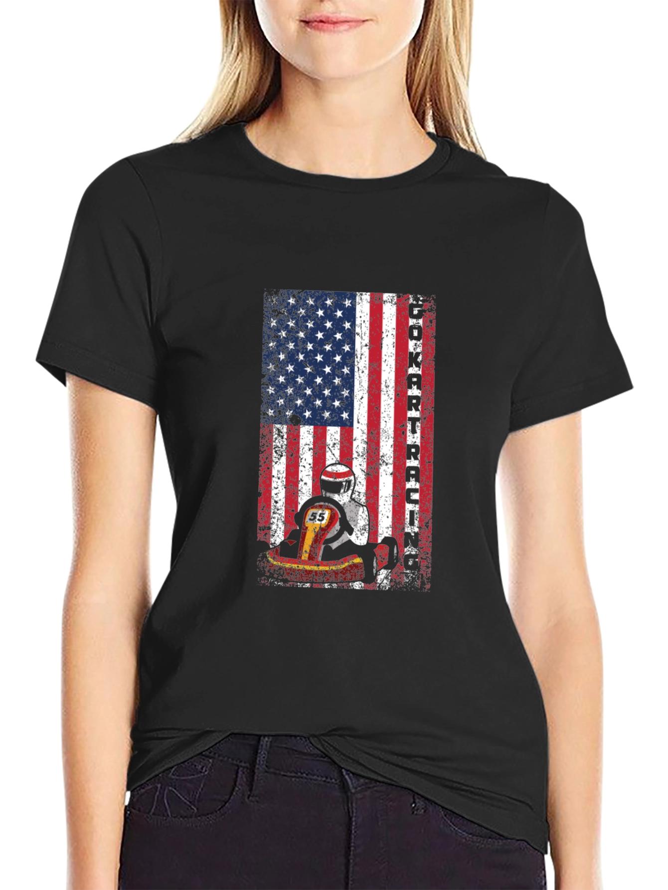 Go Kart Racing USA Flag T-Shirt