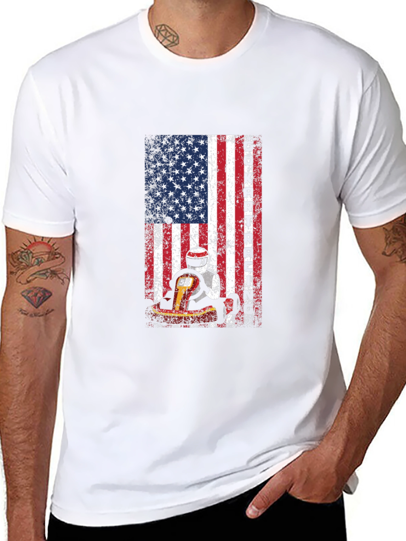 Go Kart Racing USA Flag T-Shirt