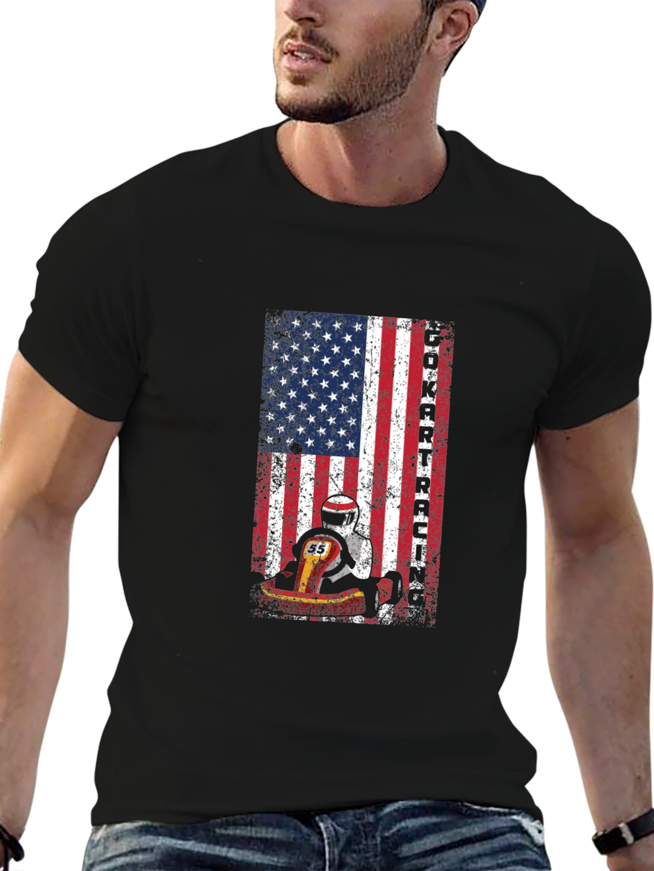 Go Kart Racing USA Flag T-Shirt