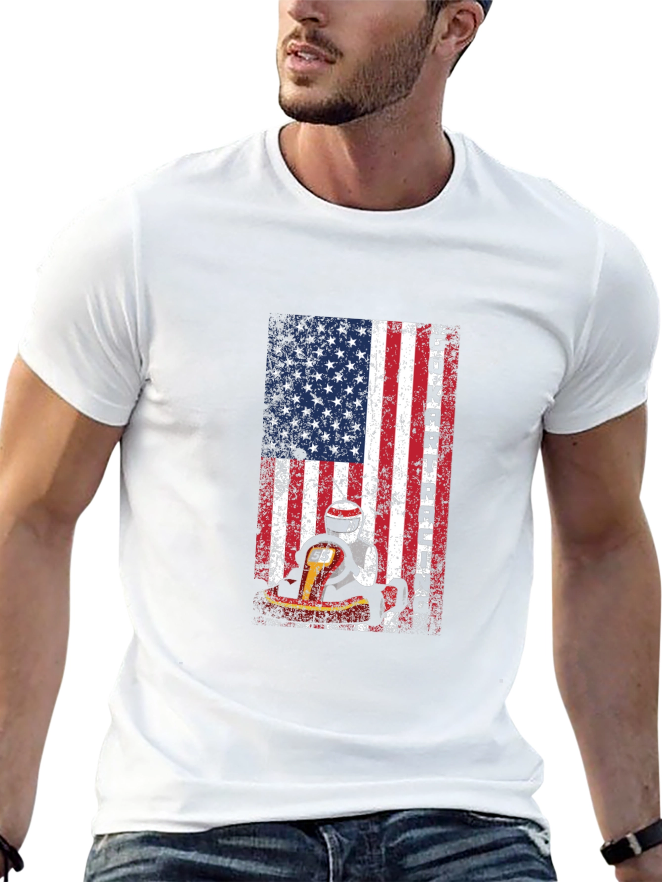 Go Kart Racing USA Flag T-Shirt
