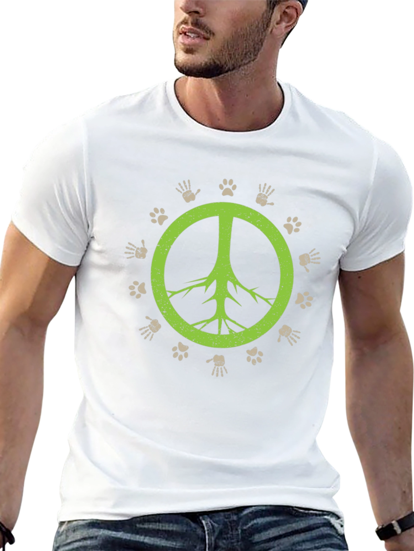 Peace Sign T-Shirt - Animal Paw Prints & Hand