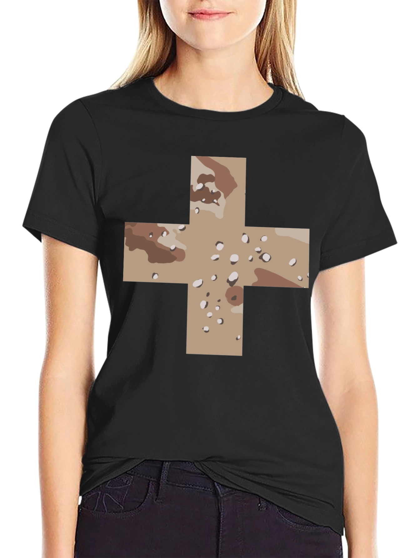 Camo Cross Graphic Black T-Shirt