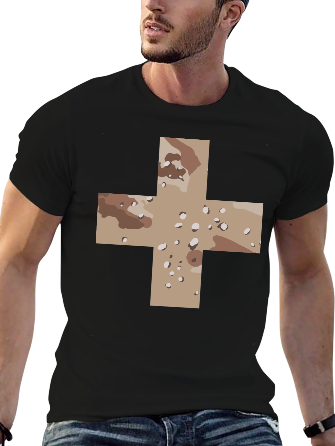 Camo Cross Graphic Black T-Shirt
