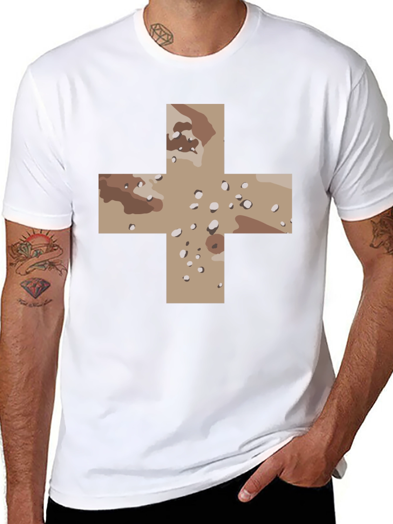 Camo Cross Graphic Black T-Shirt