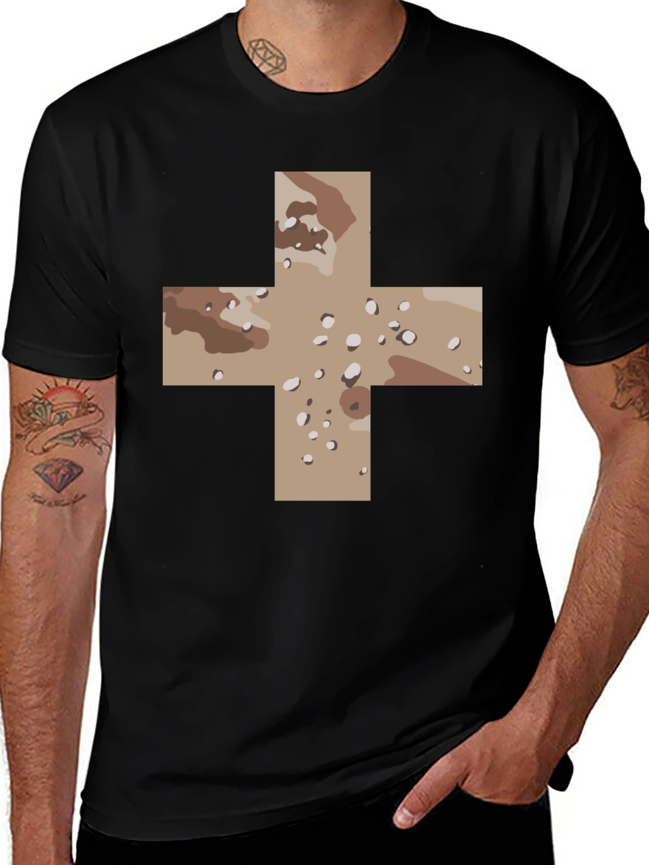 Camo Cross Graphic Black T-Shirt