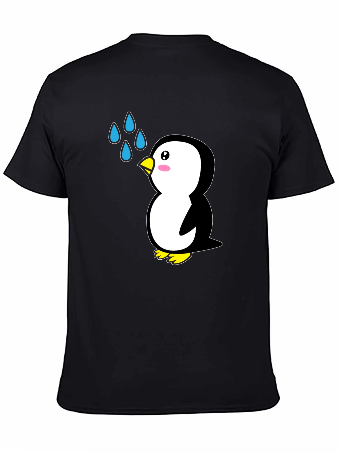 Cute Penguin Cartoon Black T-Shirt
