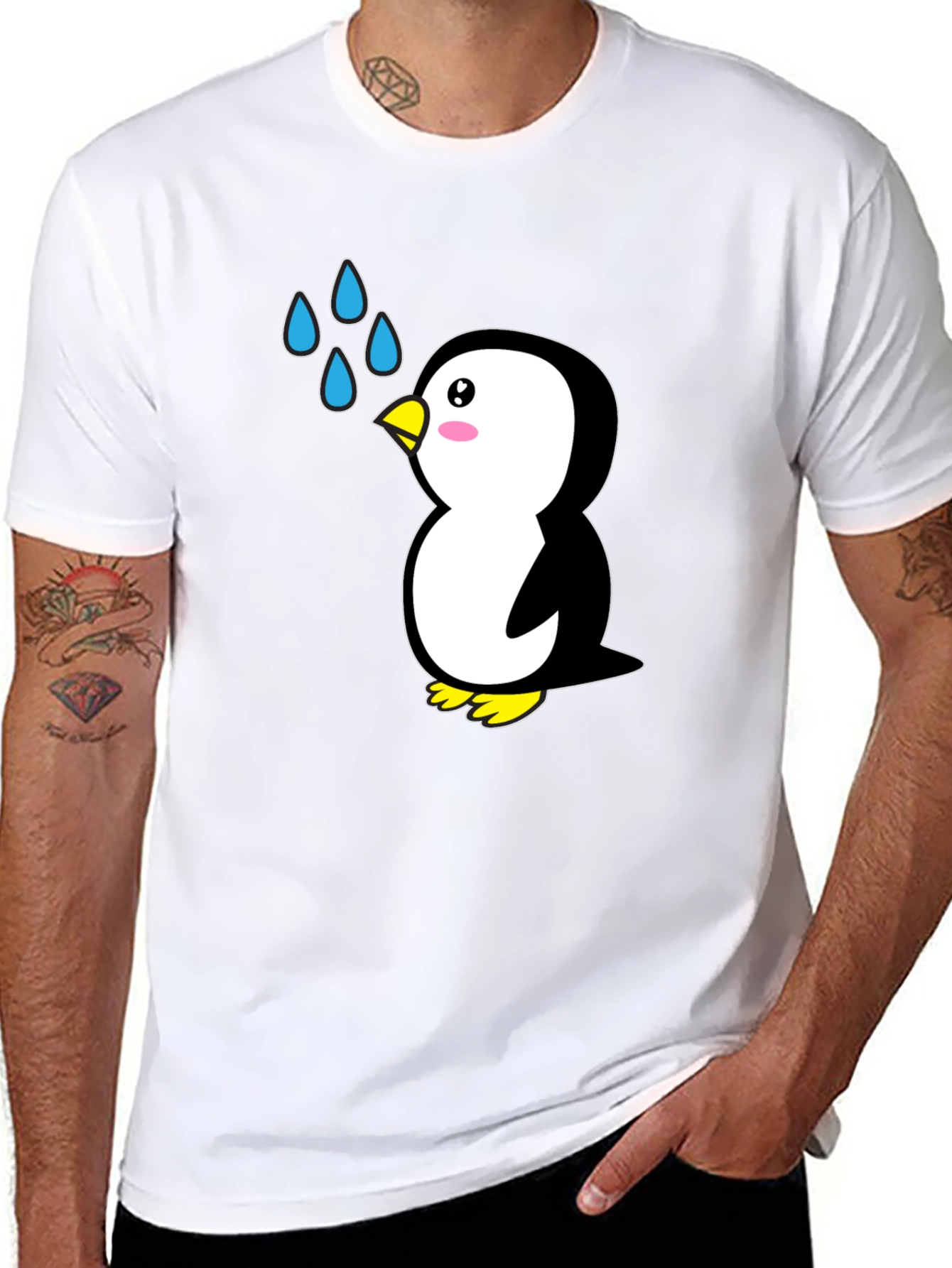 Cute Penguin Cartoon Black T-Shirt