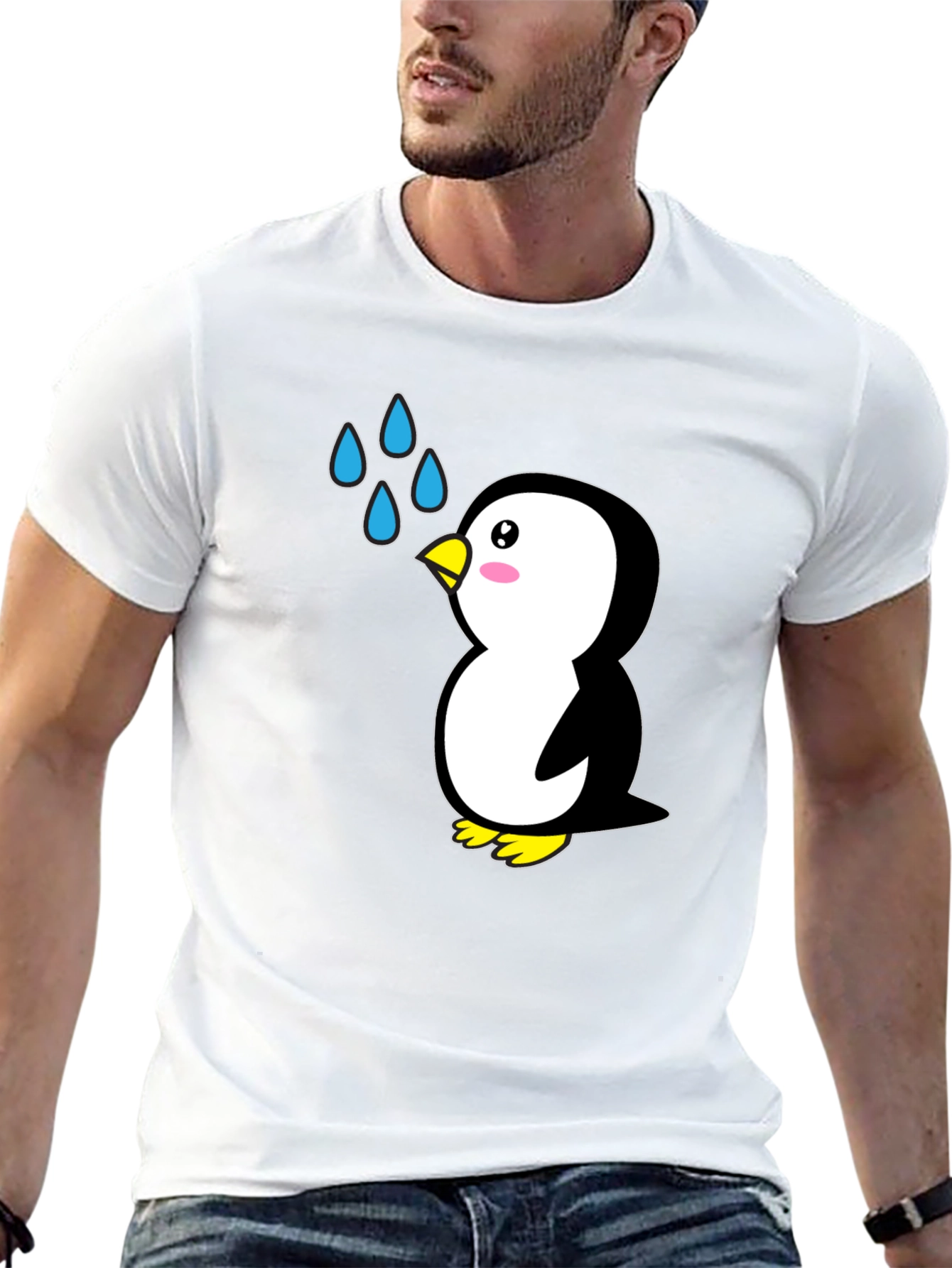 Cute Penguin Cartoon Black T-Shirt