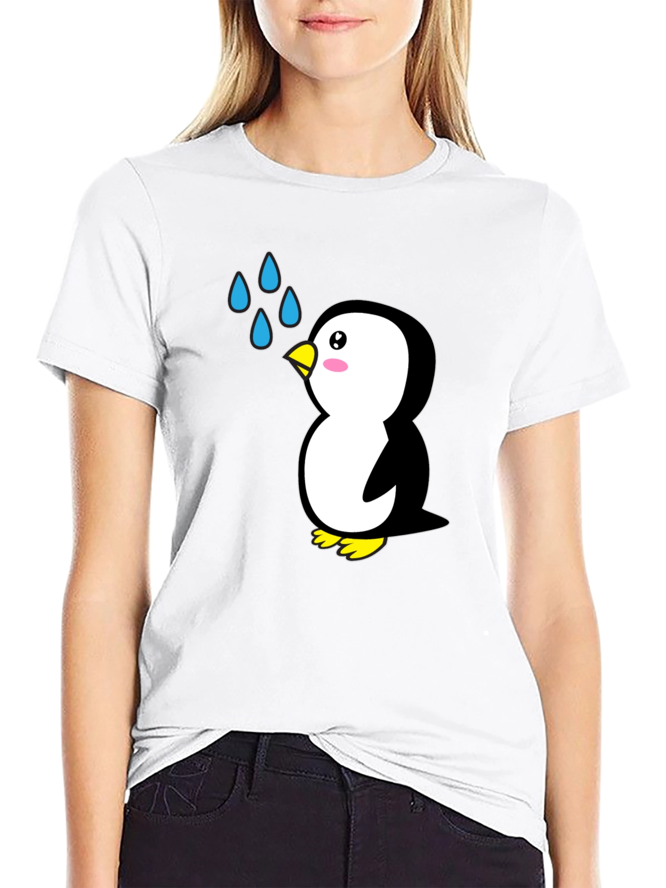 Cute Penguin Cartoon Black T-Shirt
