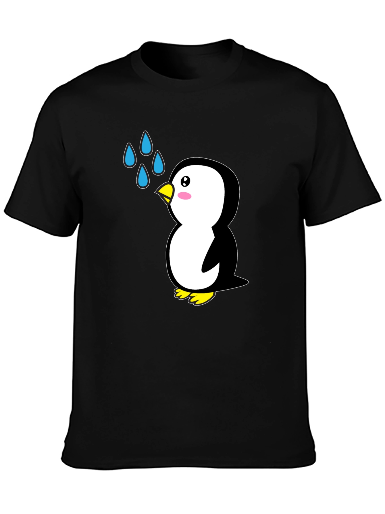Cute Penguin Cartoon Black T-Shirt