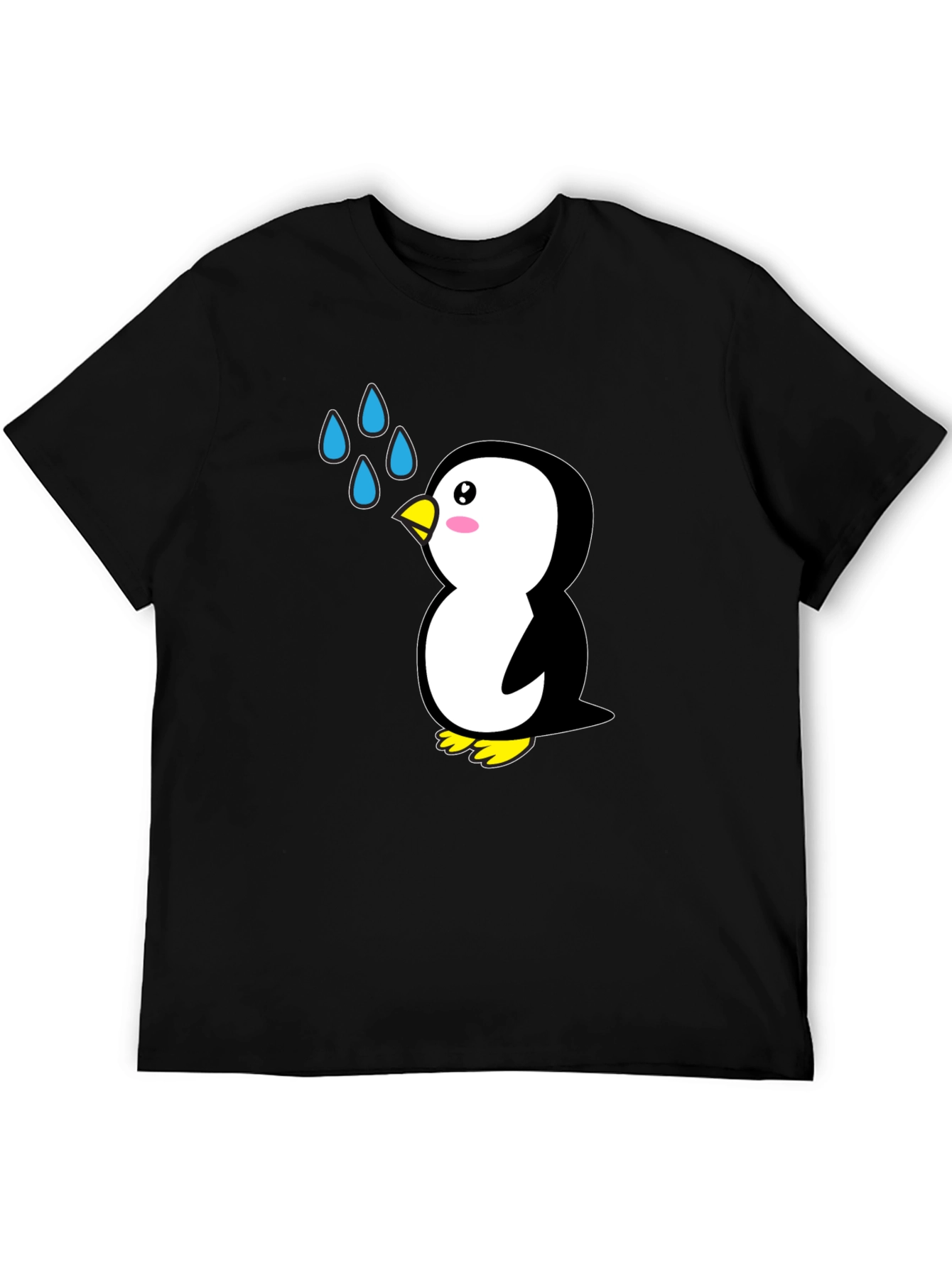 Cute Penguin Cartoon Black T-Shirt