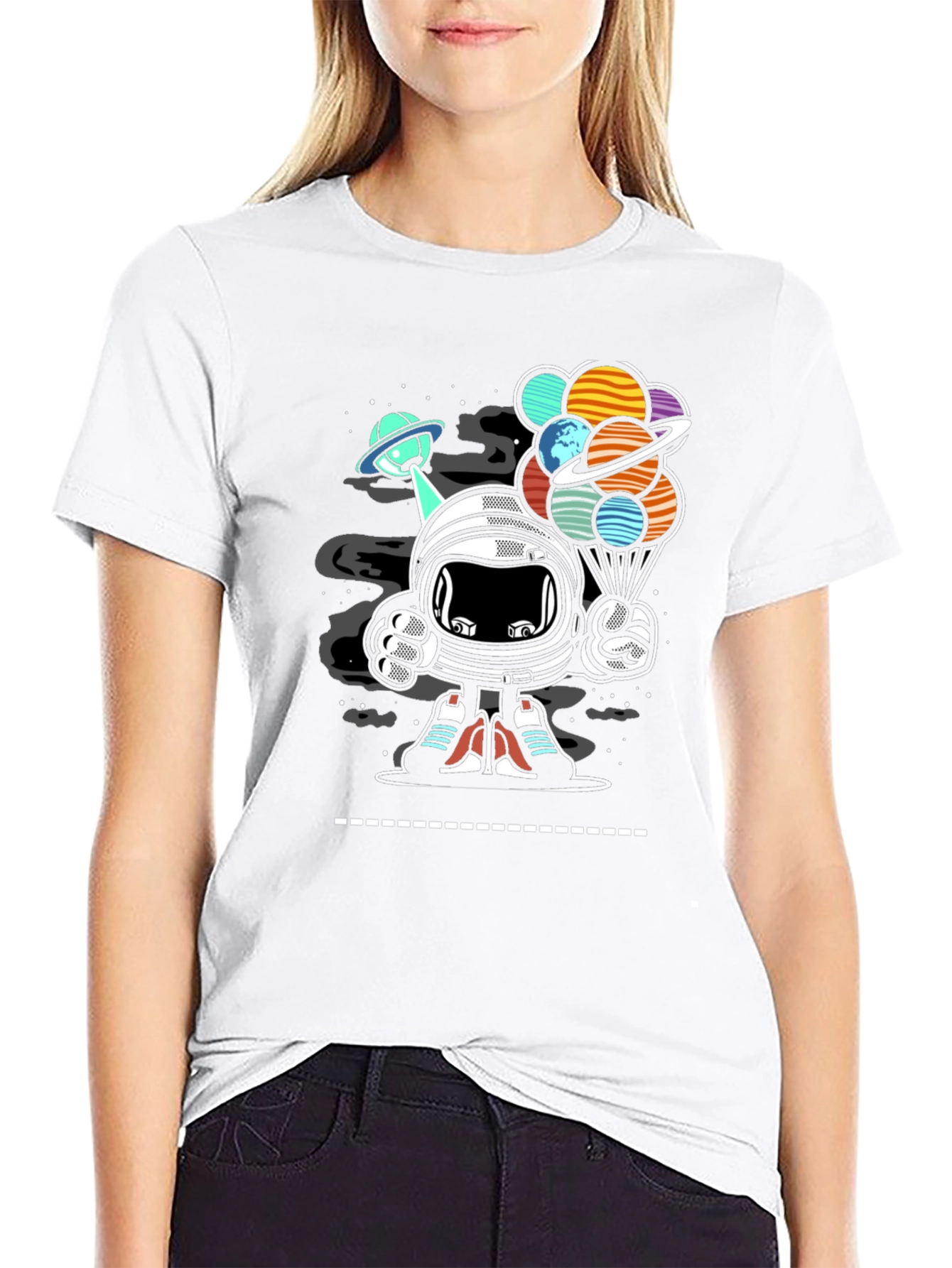 Astronaut Planet Balloons Graphic T-Shirt