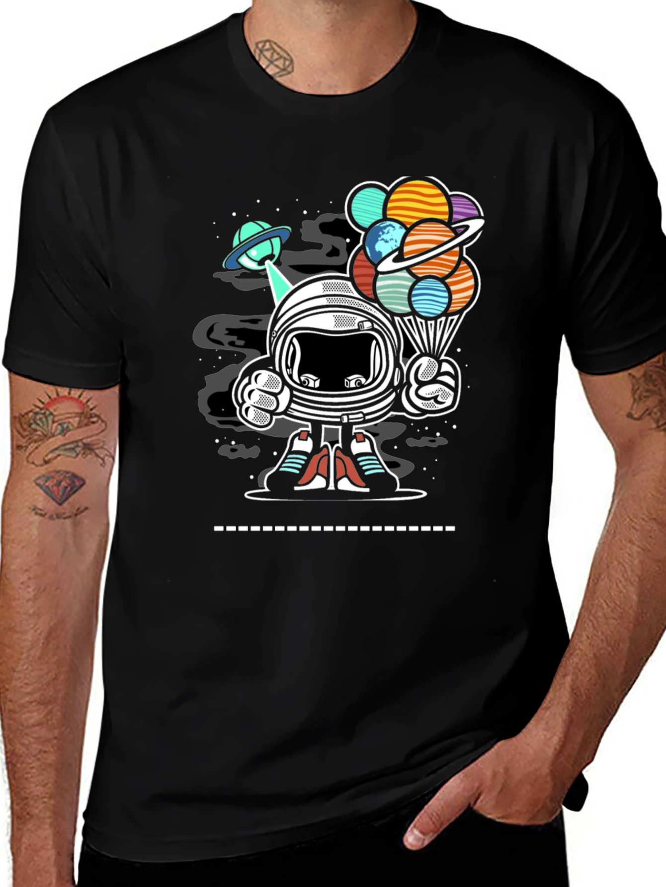 Astronaut Planet Balloons Graphic T-Shirt