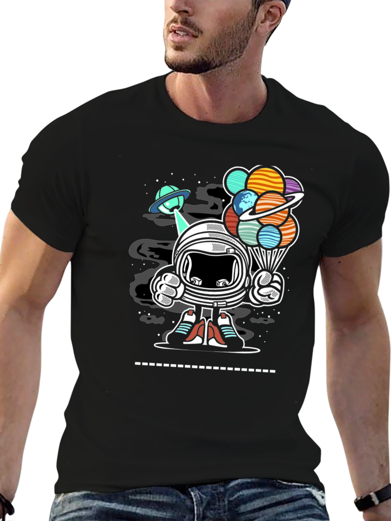 Astronaut Planet Balloons Graphic T-Shirt