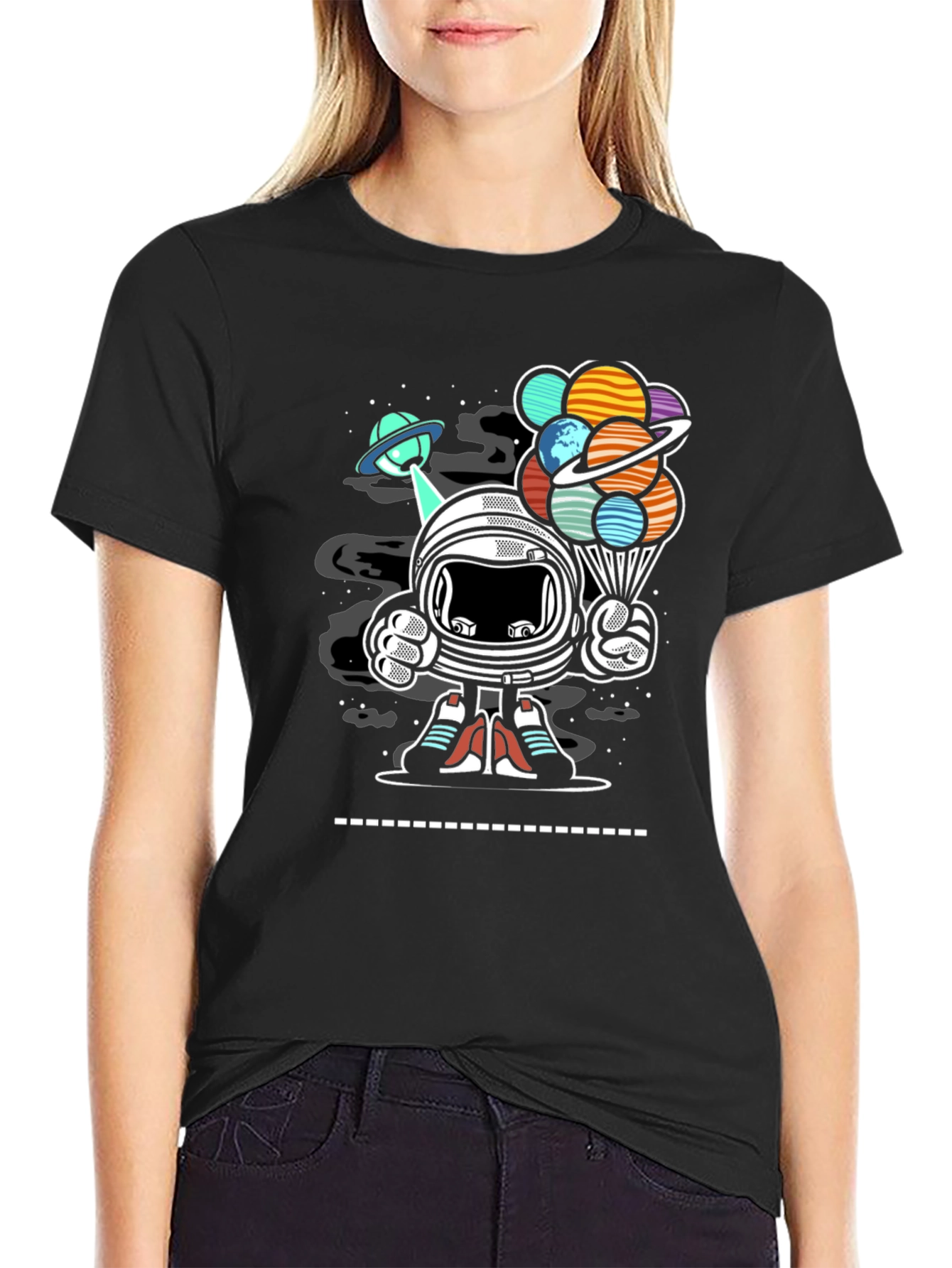 Astronaut Planet Balloons Graphic T-Shirt