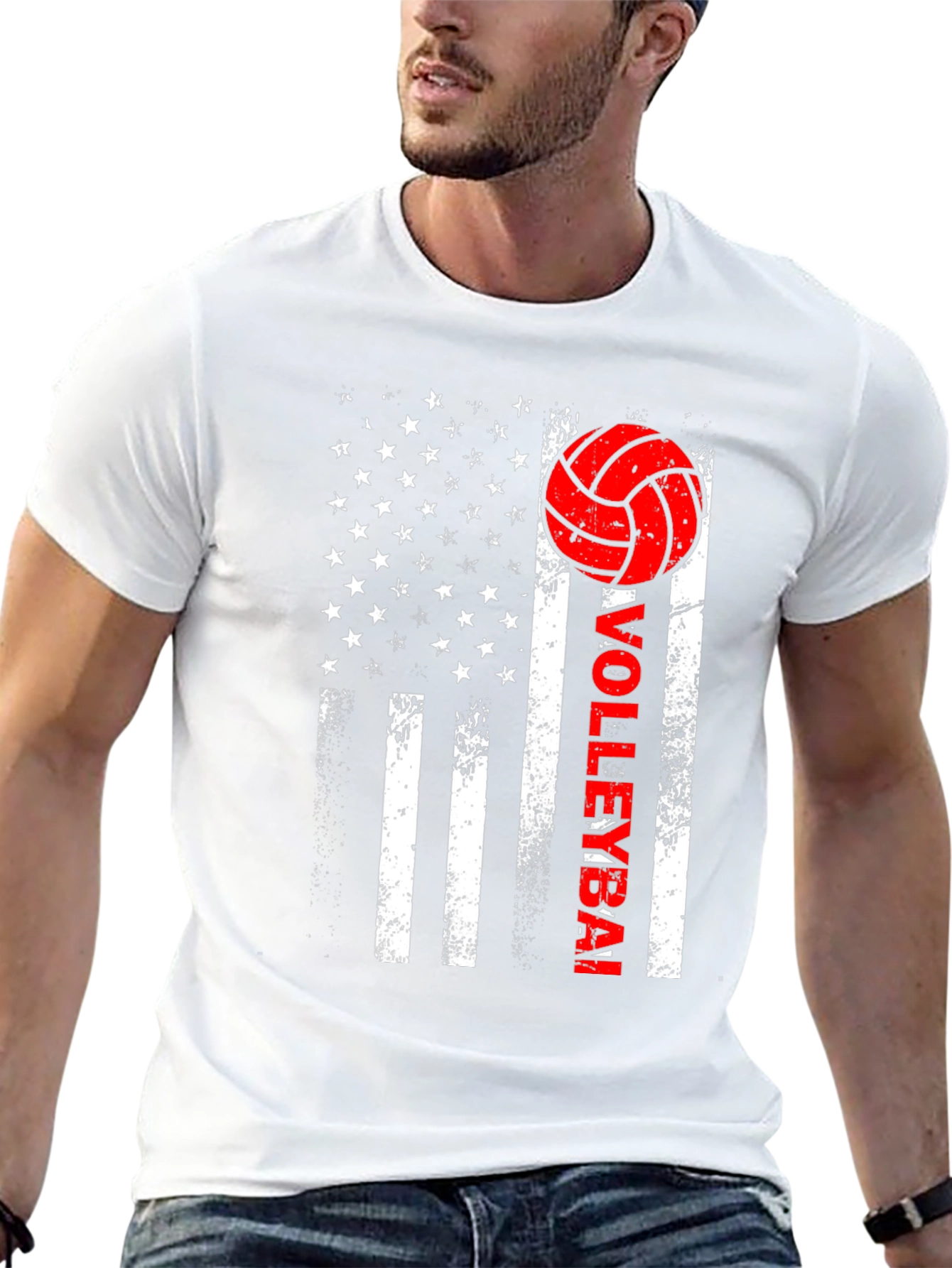 Volleyball American Flag Graphic T-Shirt