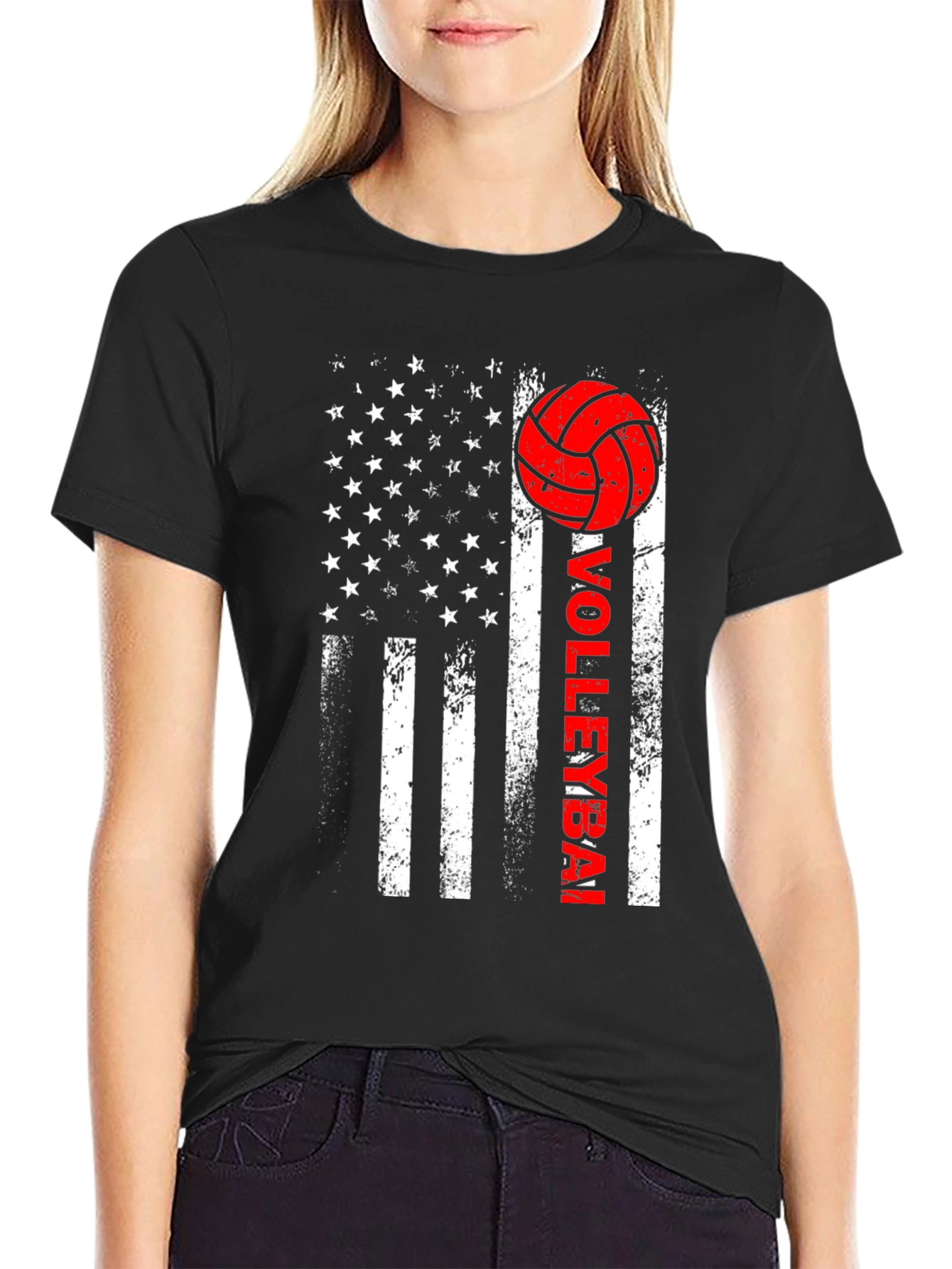 Volleyball American Flag Graphic T-Shirt