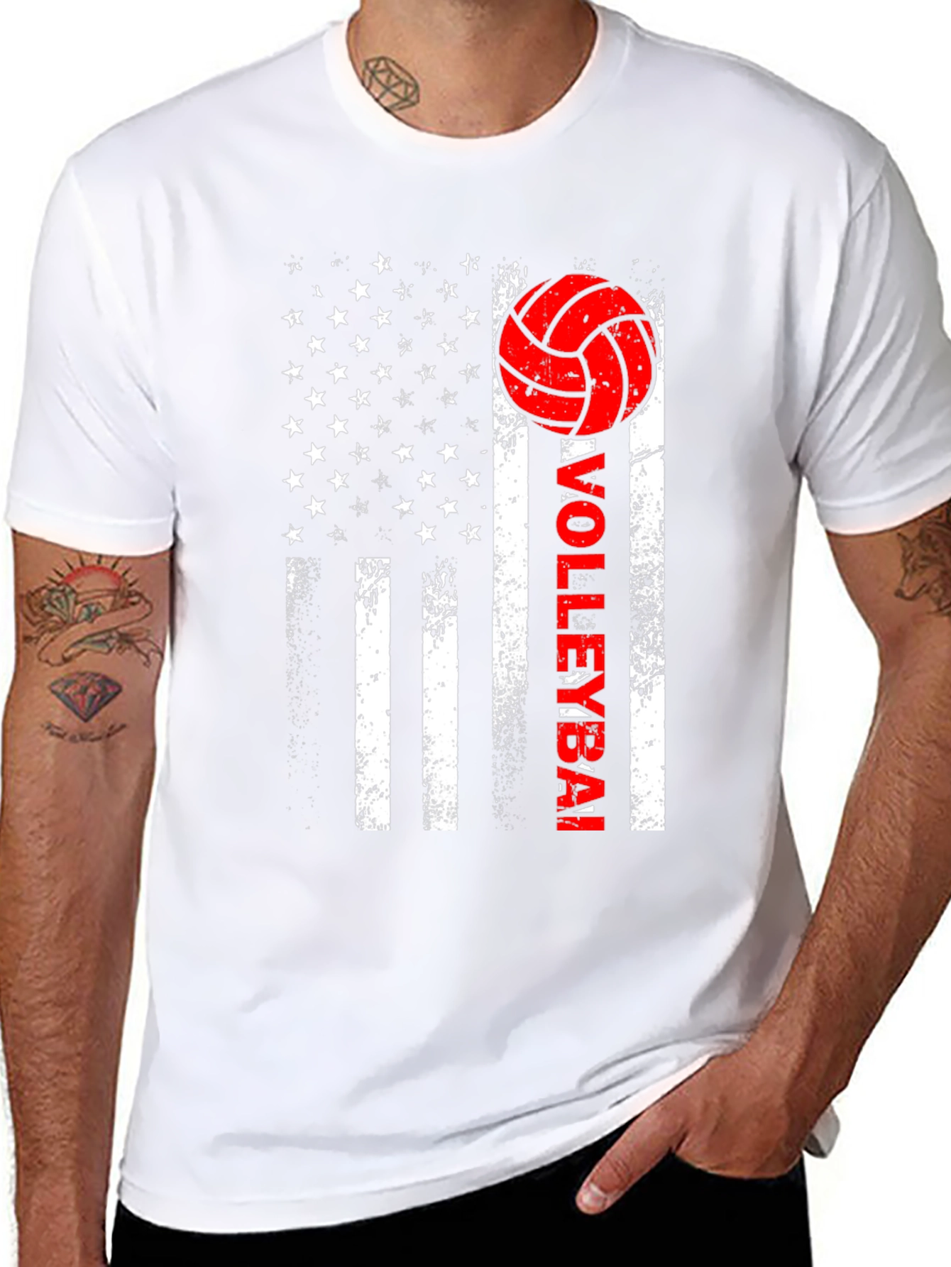 Volleyball American Flag Graphic T-Shirt