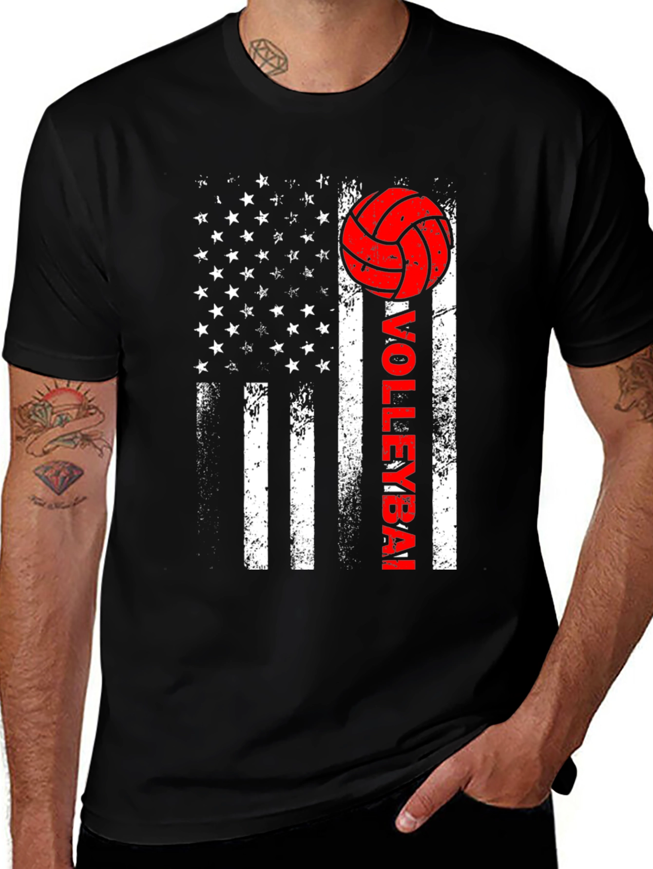 Volleyball American Flag Graphic T-Shirt
