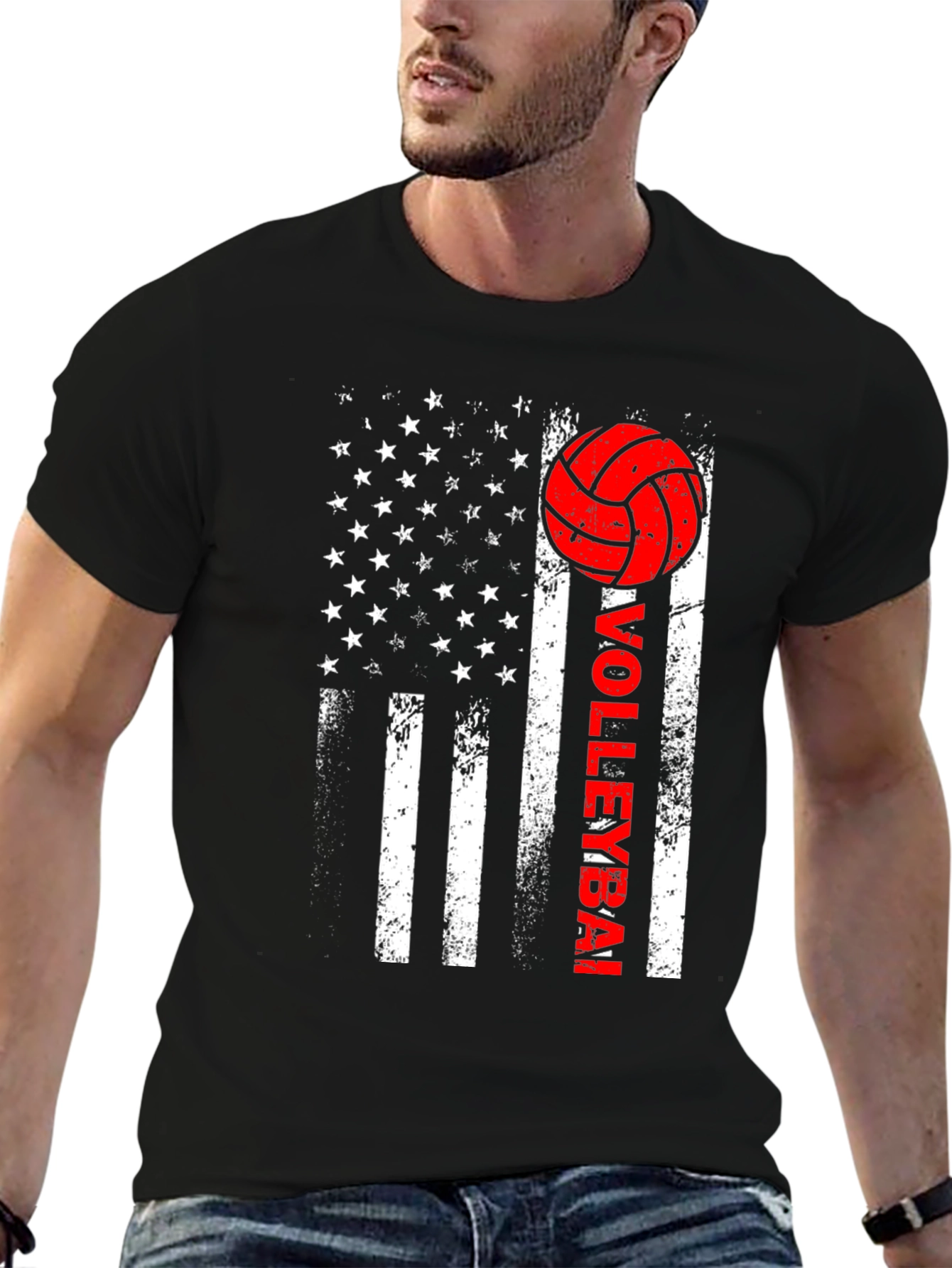 Volleyball American Flag Graphic T-Shirt
