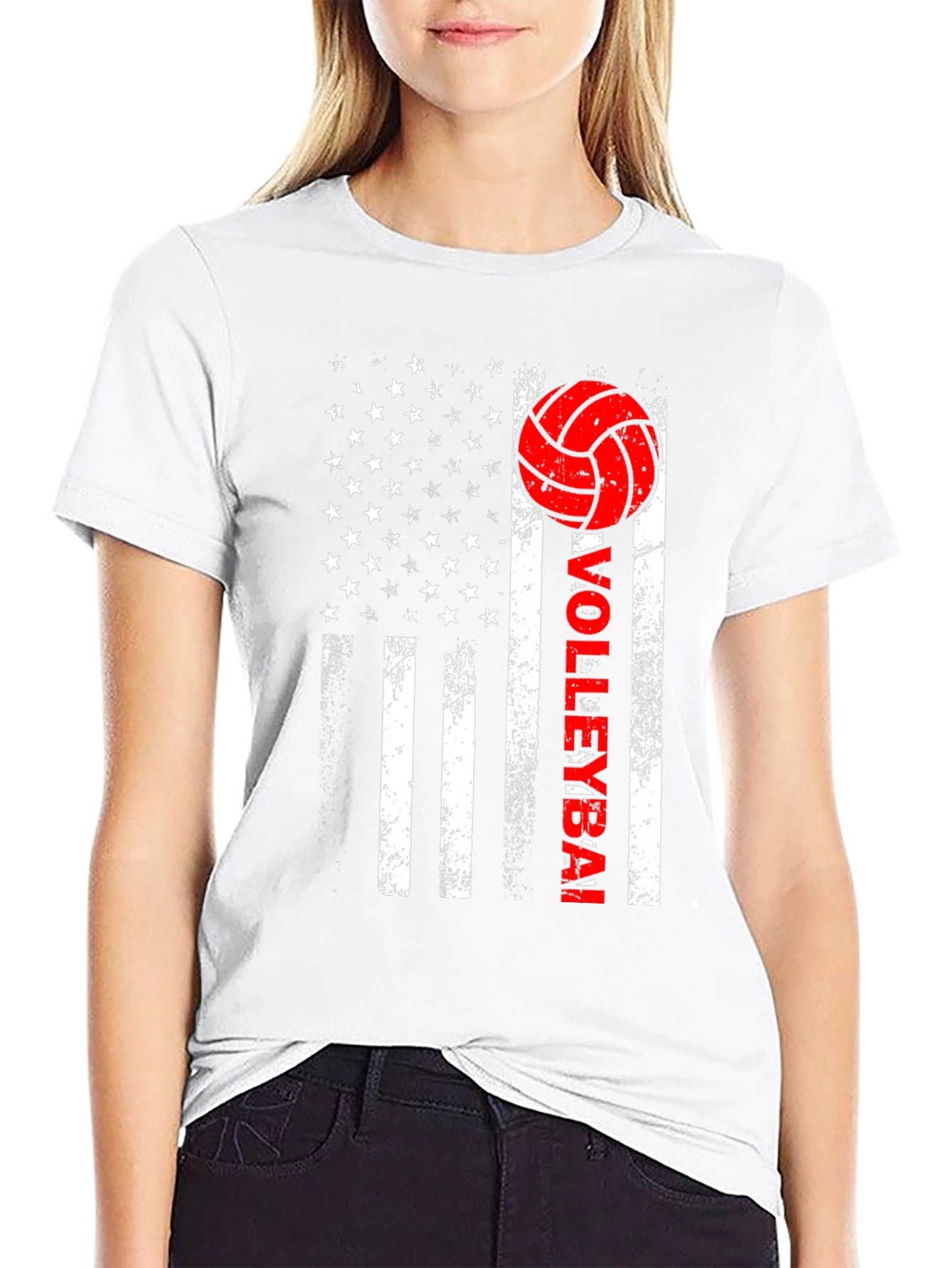 Volleyball American Flag Graphic T-Shirt
