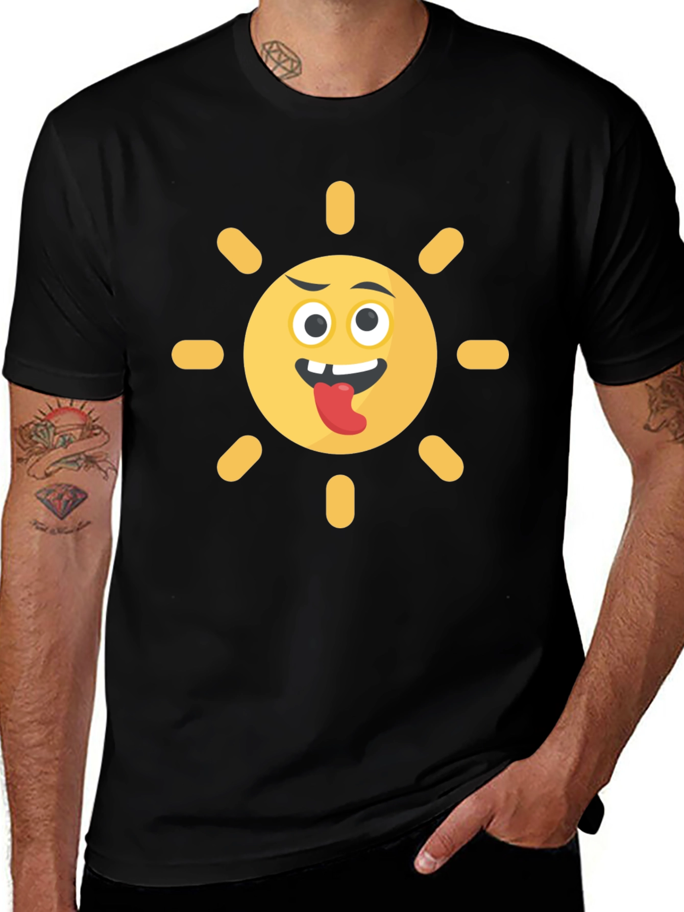 Funny Sun Emoji Black T-Shirt