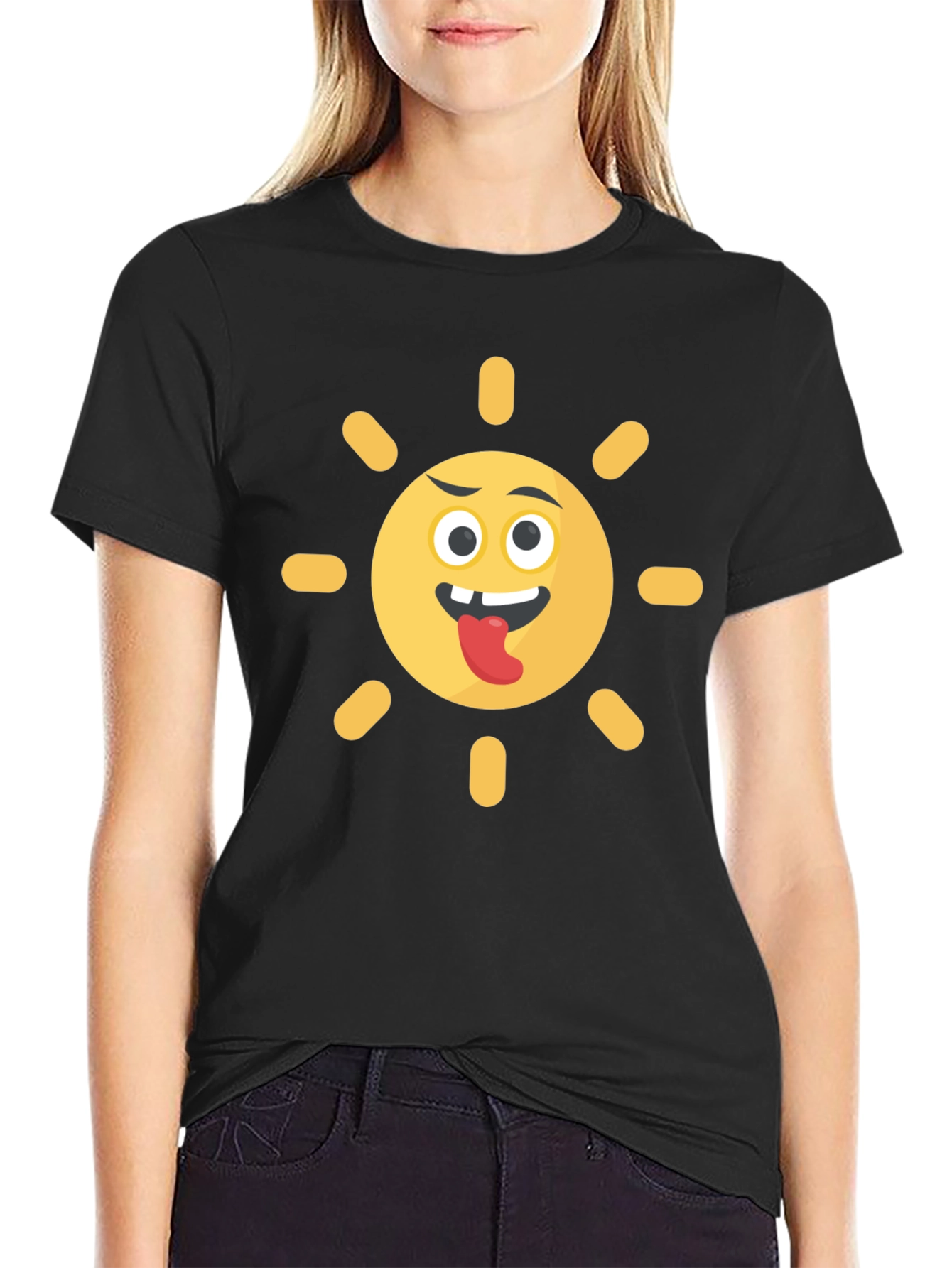Funny Sun Emoji Black T-Shirt