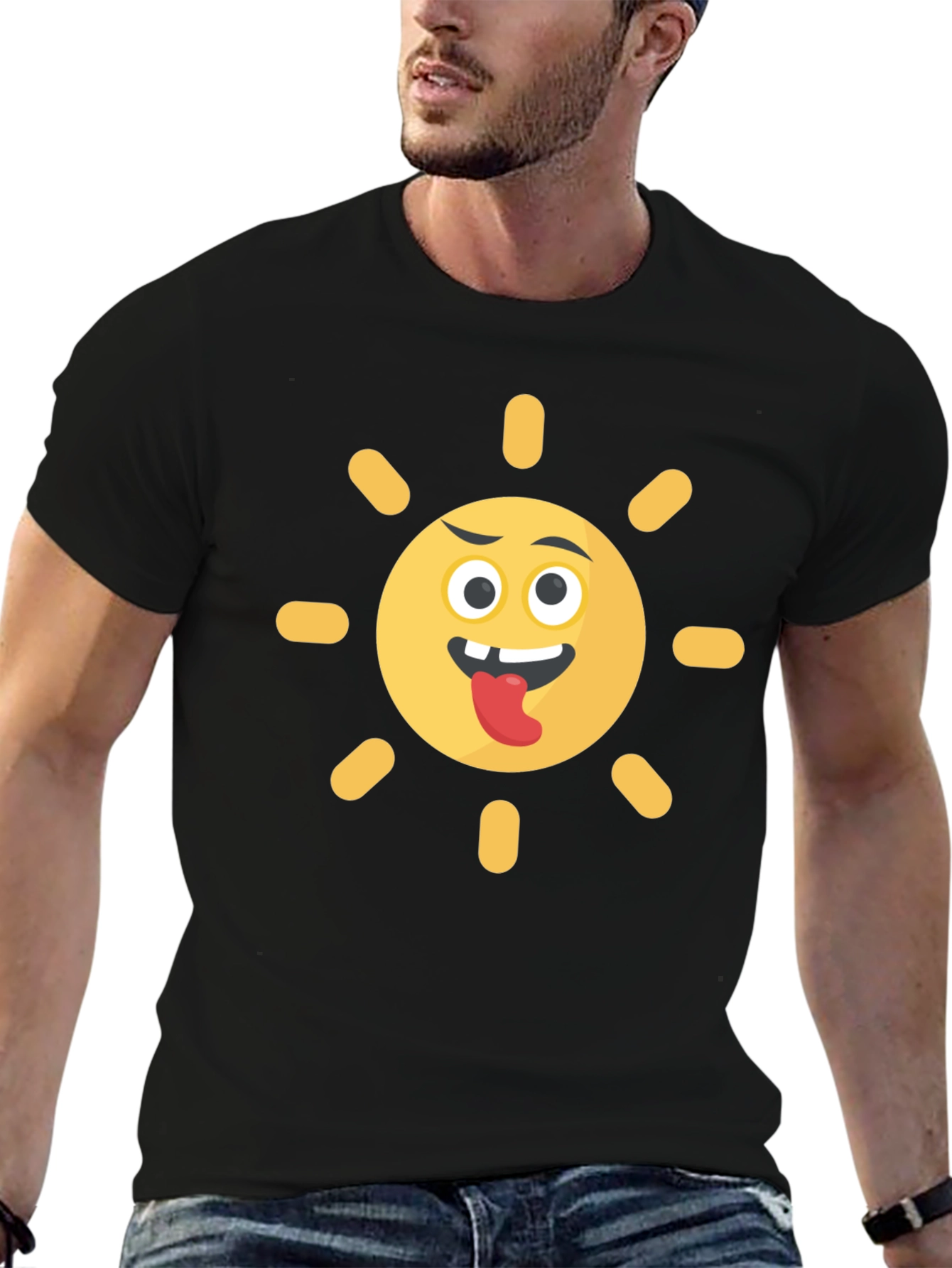 Funny Sun Emoji Black T-Shirt