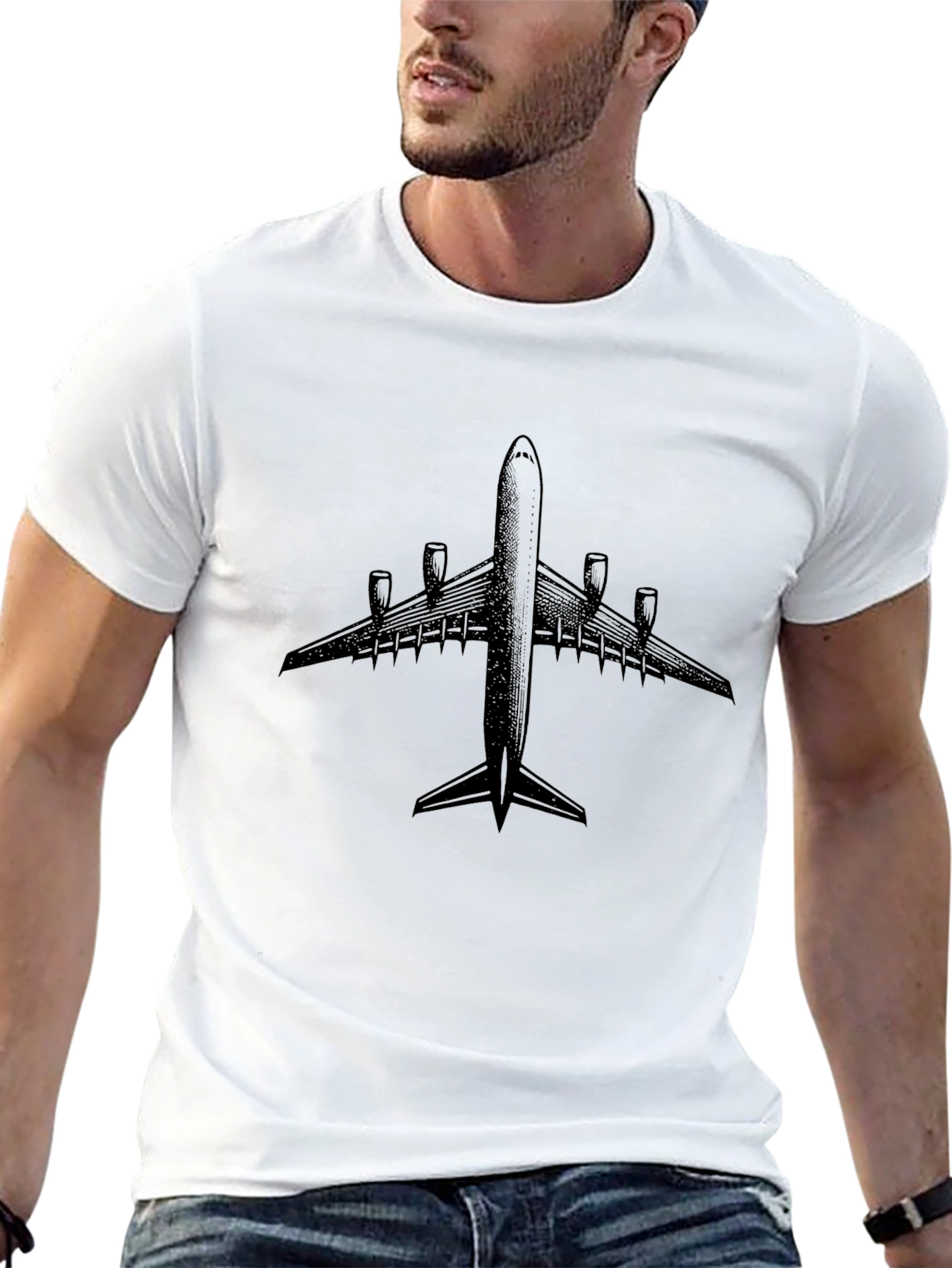 Airplane Graphic Tee - Black Cotton T-Shirt