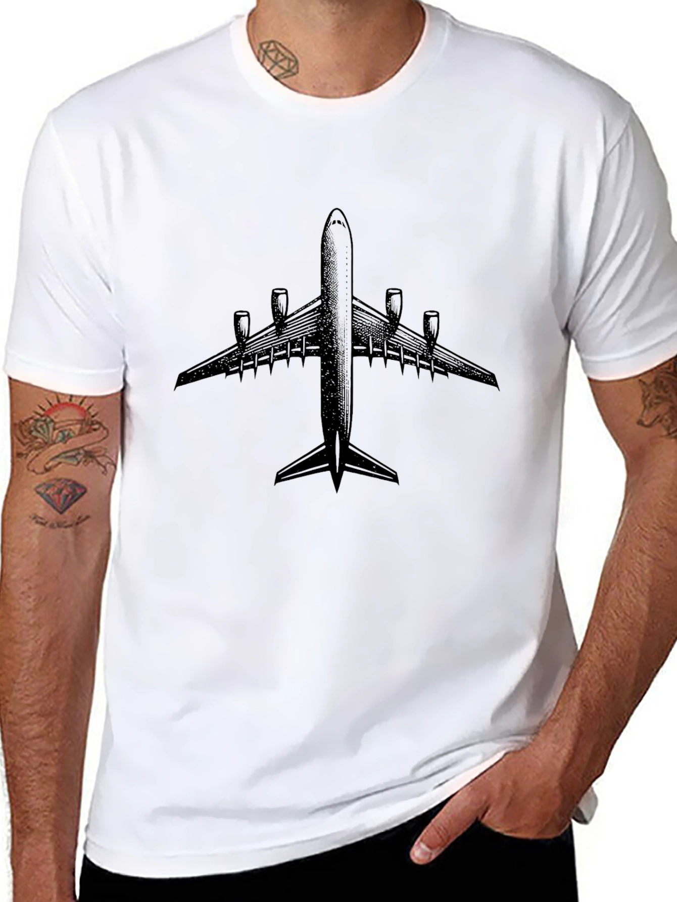 Airplane Graphic Tee - Black Cotton T-Shirt