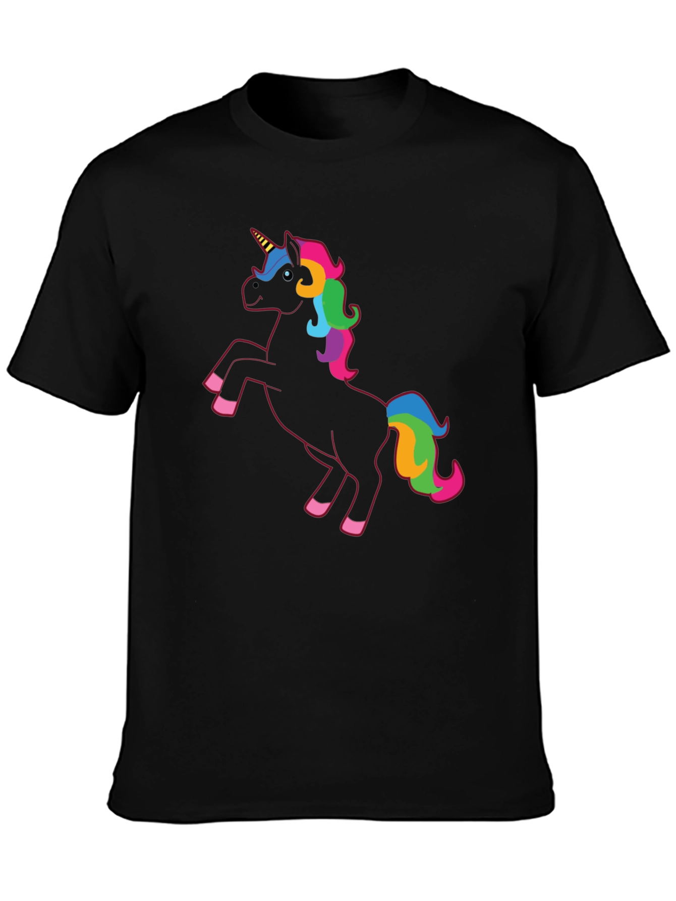 Black Unicorn Rainbow Mane T-Shirt