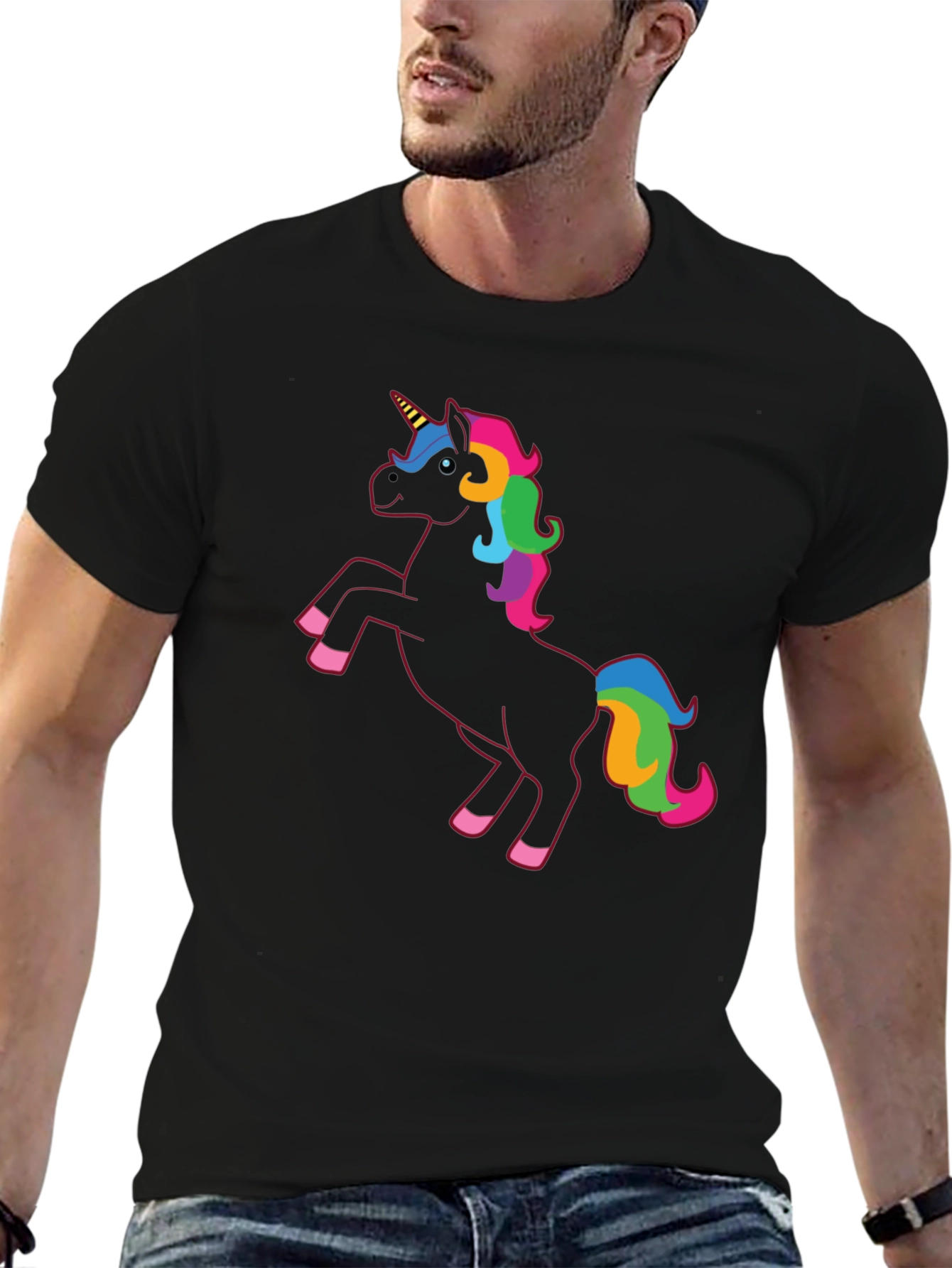 Black Unicorn Rainbow Mane T-Shirt