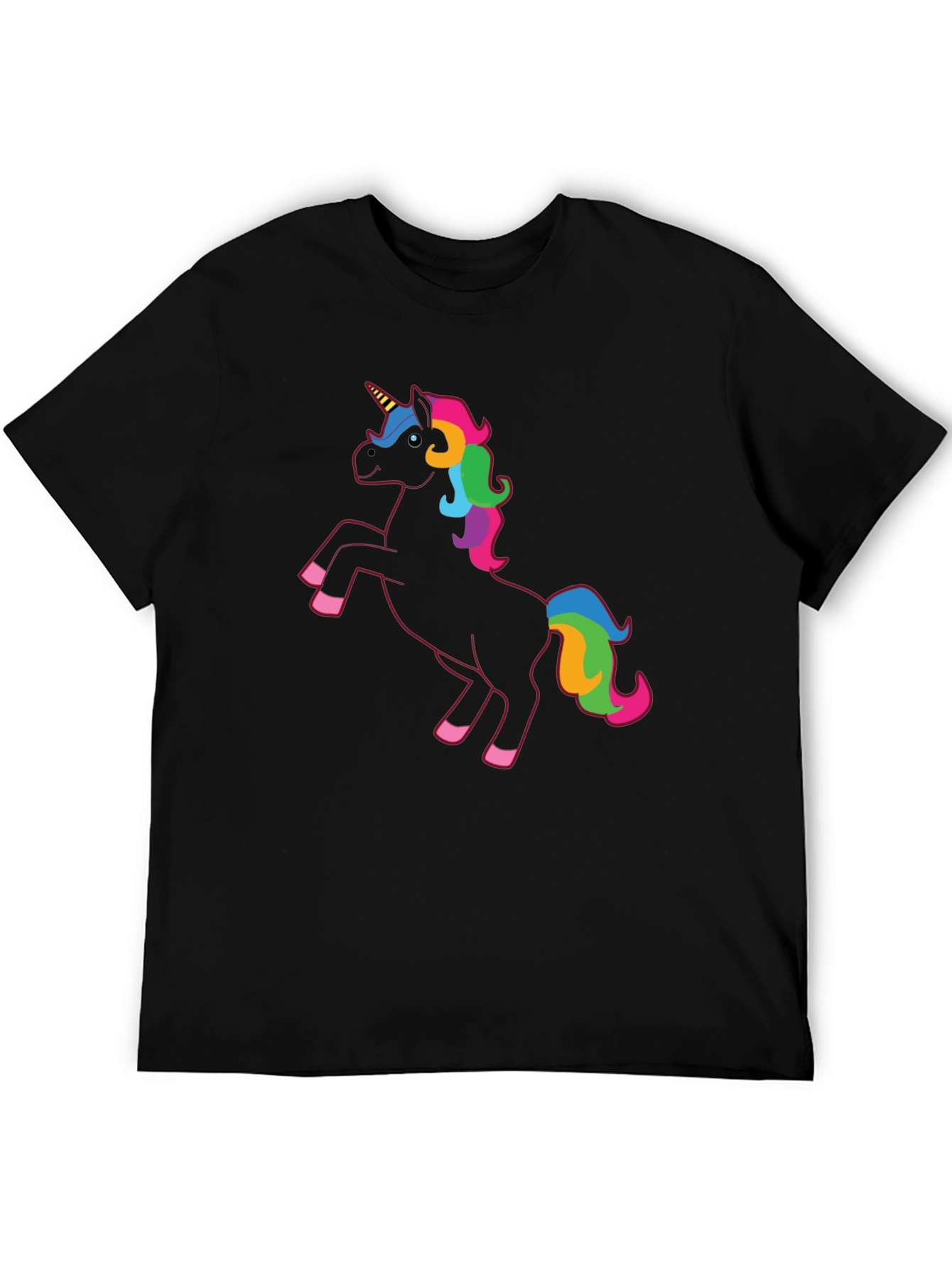 Black Unicorn Rainbow Mane T-Shirt