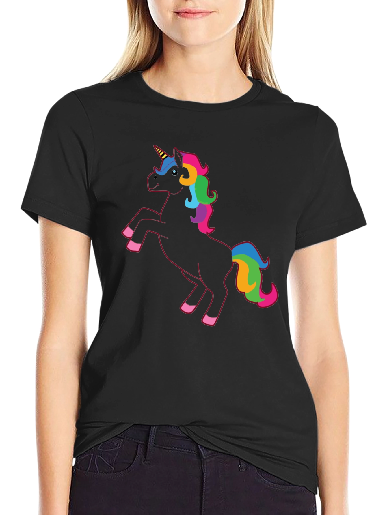 Black Unicorn Rainbow Mane T-Shirt