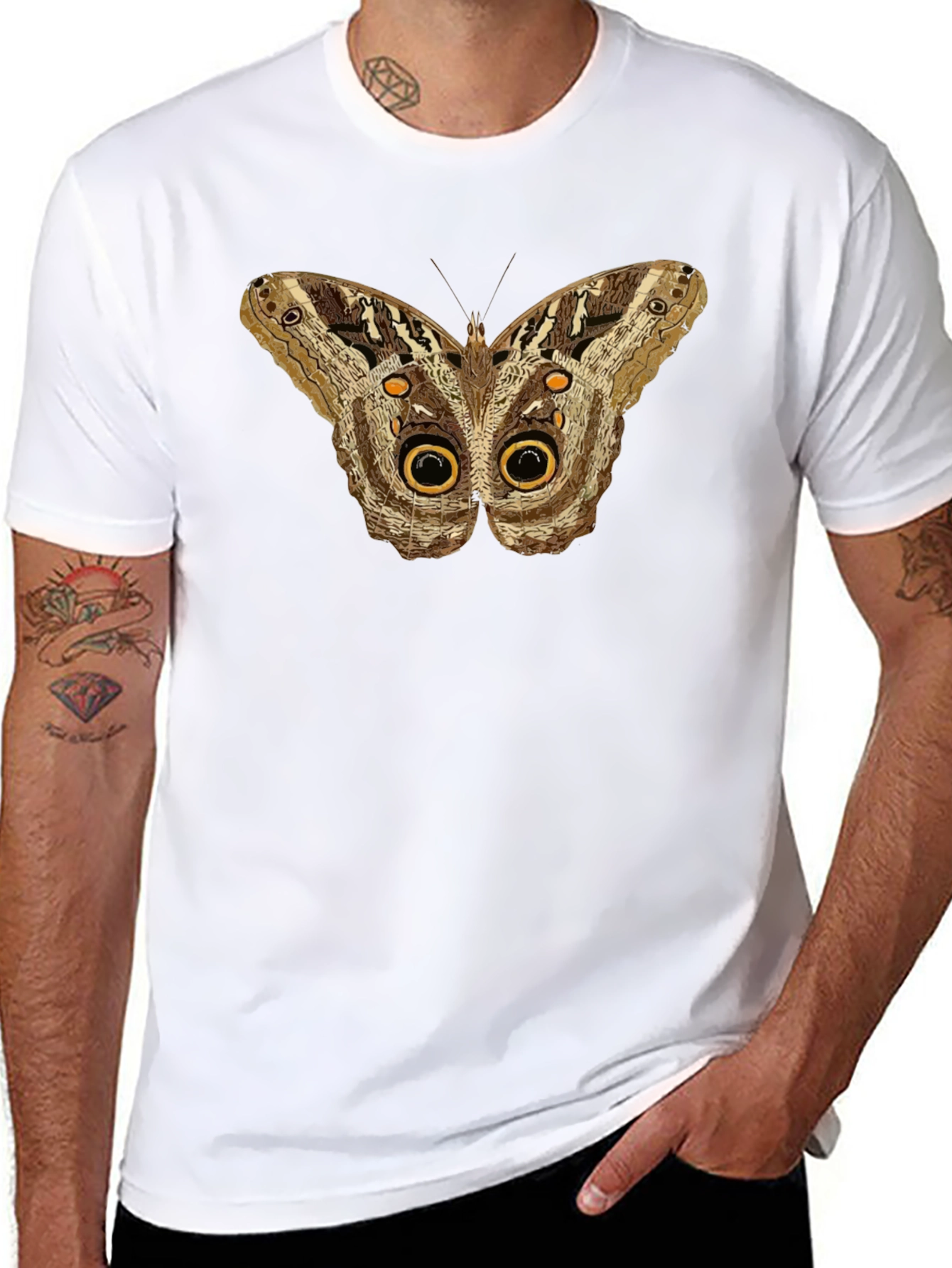 Butterfly Owl Eye Graphic Tee - Mens Black T-Shirt